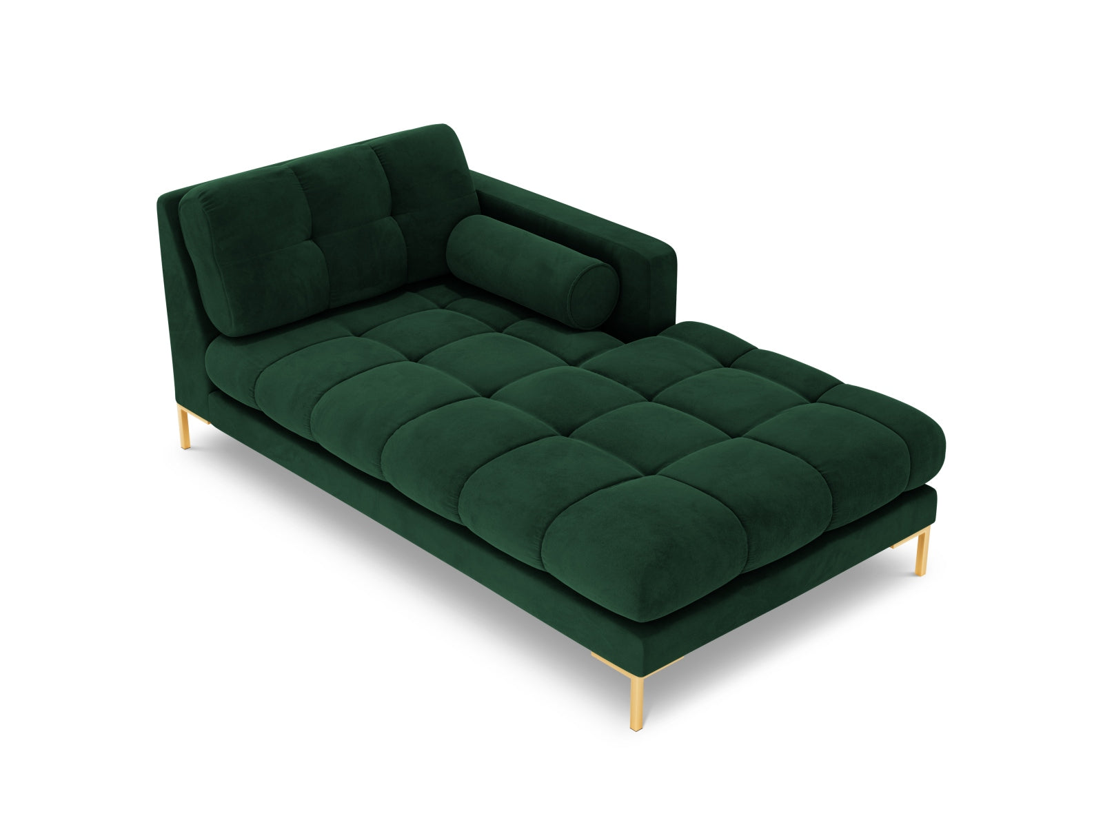 Stilvolle rechte Chaise Longue Bali in sattem Flaschengrün, perfekt für zeitgemäße Wohnräume und entspannende Rückzugsorte.
