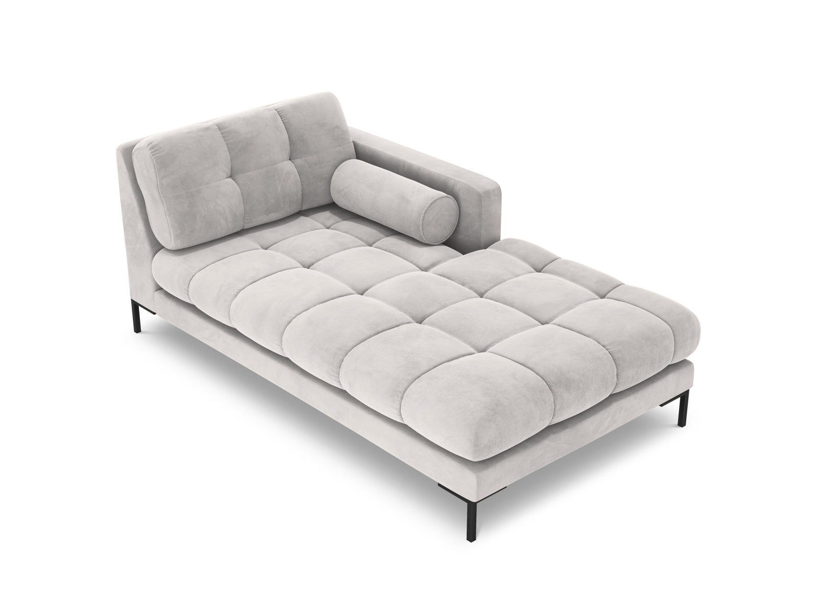 Elegante 1-Sitzer Chaise Longue rechts Bali in stilvollem Silver-Bluvel, ideal für moderne Wohnräume und vielseitige Sofa-Kombinationen.