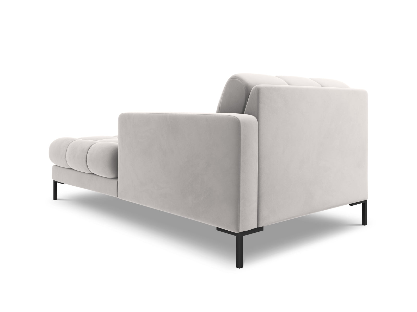 Elegante 1-Sitzer Chaise Longue rechts Bali in stilvollem Silver-Bluvel, ideal für vielseitige Wohnkonzepte und gemütliche Entspannung.