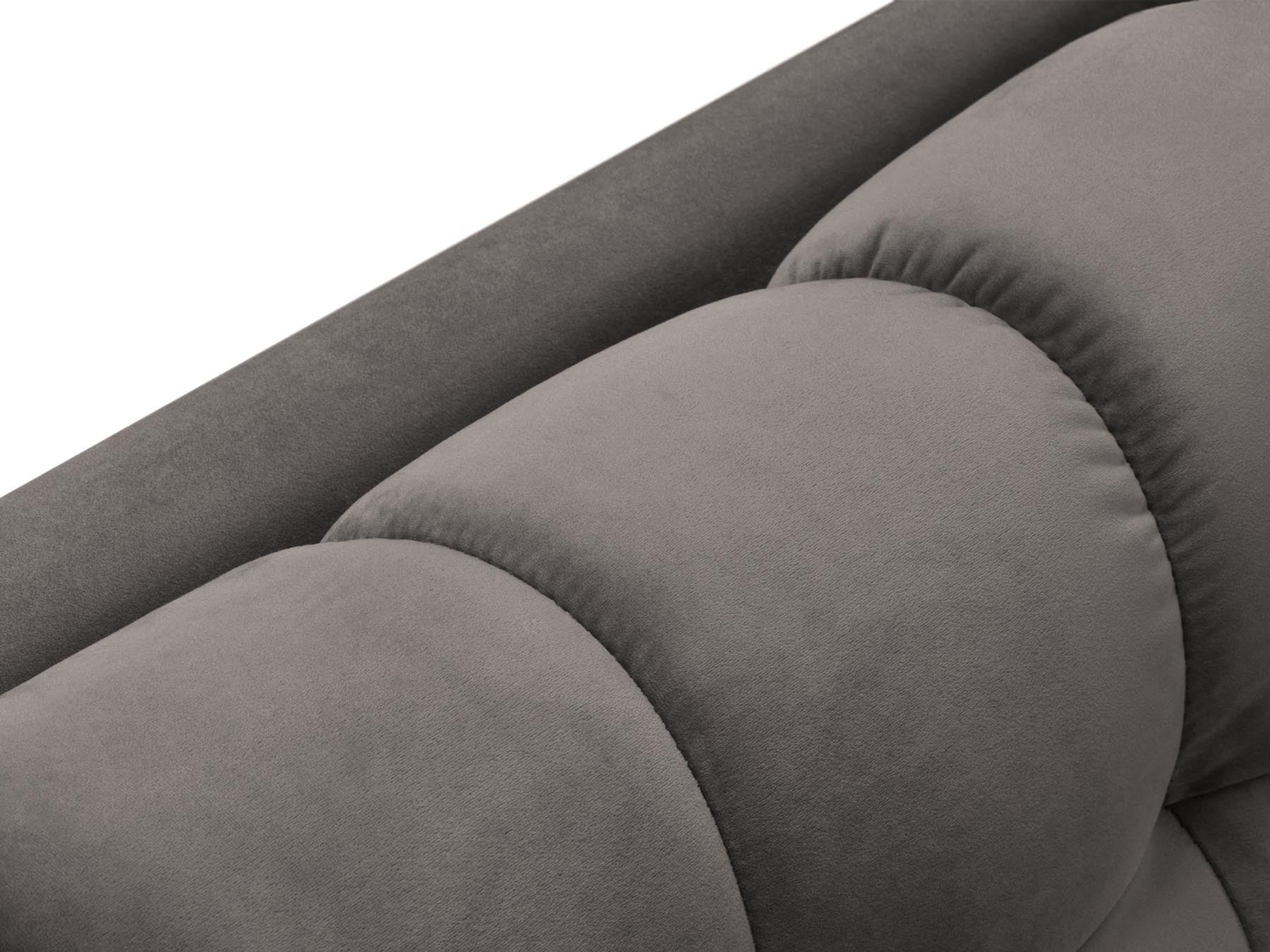 Elegante 1-Sitzer Chaise Longue rechts Bali in sanftem Light Grey-Bluvel, ideal für komfortable und stilvolle Wohnräume.