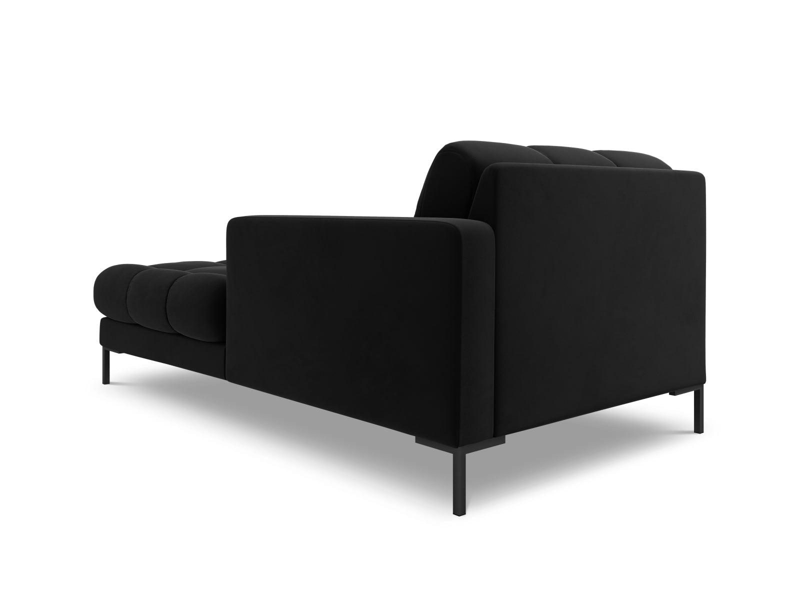 Elegante 1-Sitzer Chaise Longue rechts Bali in stilvollem Black-Bluvel, ideal für vielseitige Wohnkonzepte und gemütliche Entspannung.