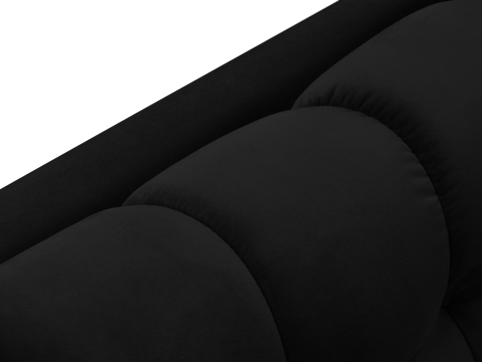 Elegante 1-Sitzer Chaise Longue rechts Bali in hochwertigem Black-Bluvel, ideal für gemütliche Leseecken und modernes Wohndesign.