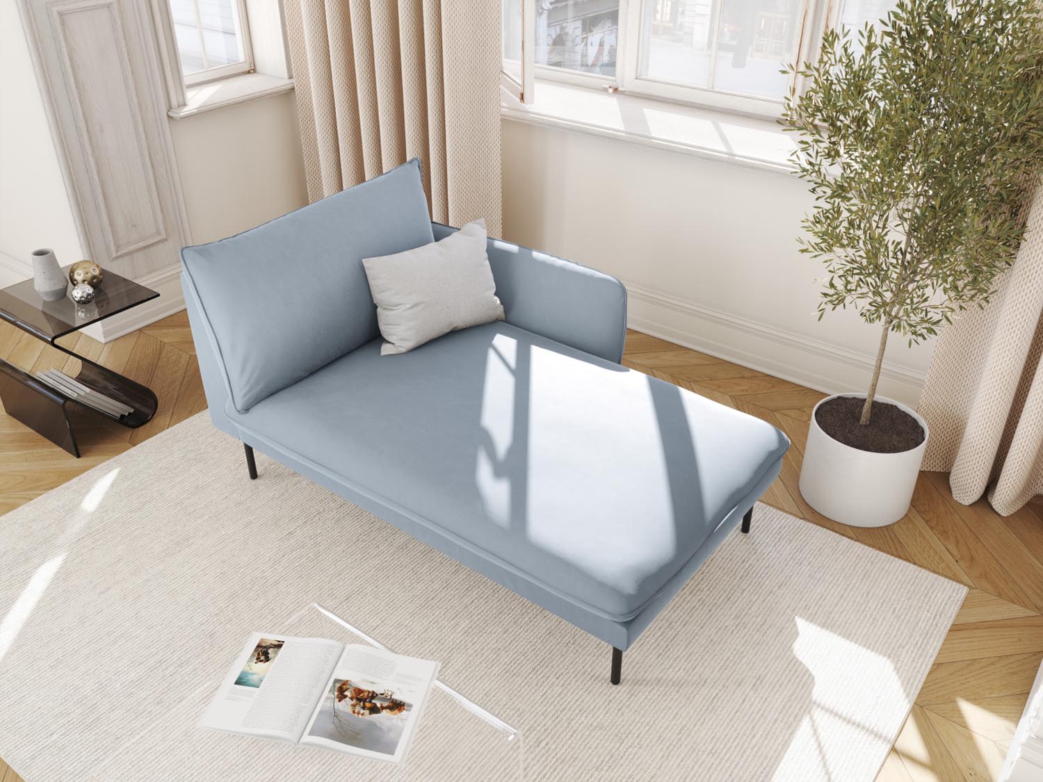 Elegantes Vienna Velour Sofa Chaise Lounge rechts 110cm von Cosmopolitan Design. Ideal für stilvolle Wohnräume, vereint Komfort und Funktionalität.