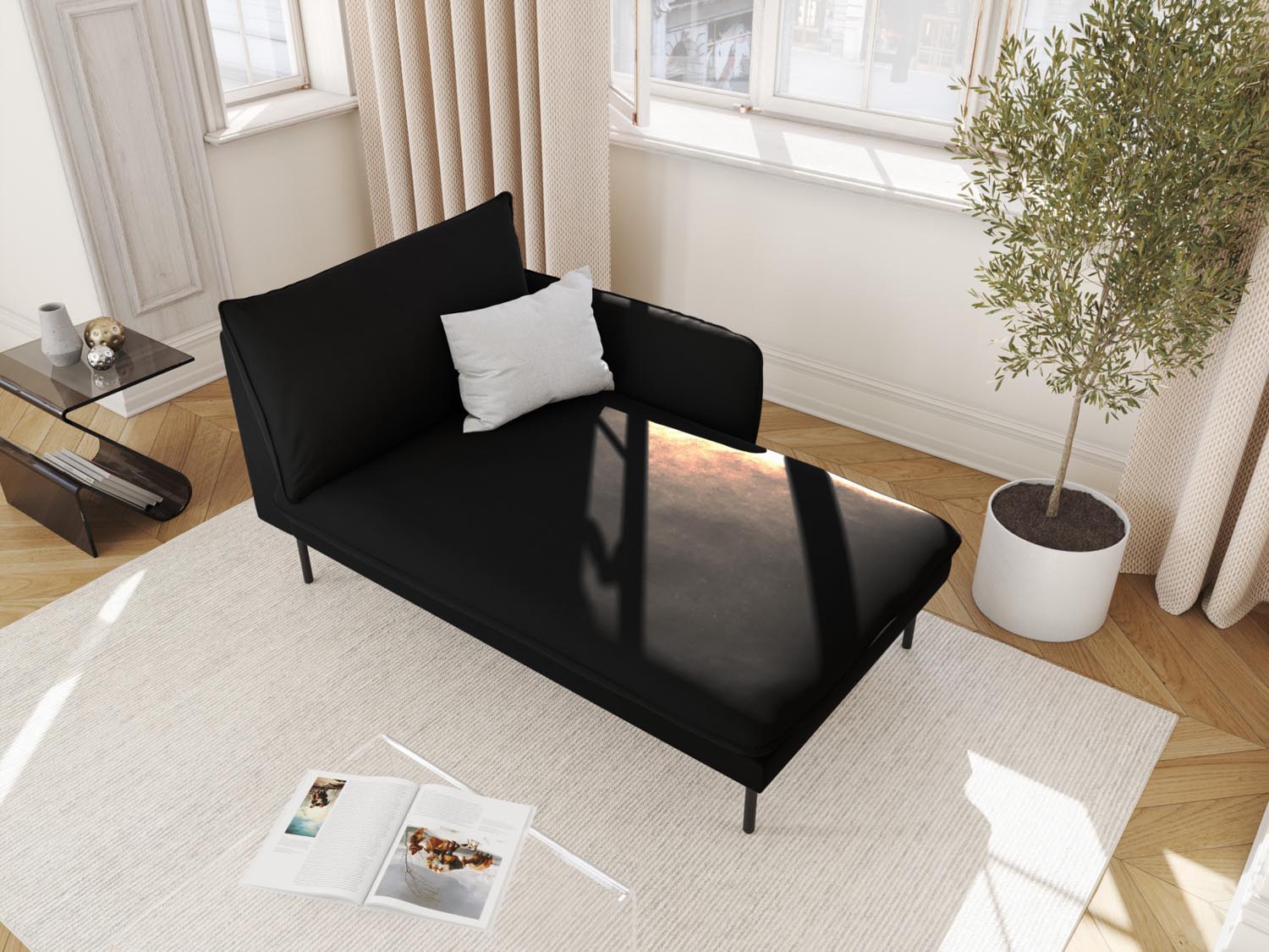 Elegantes Vienna Velour Sofa Chaise Lounge rechts 110cm von Cosmopolitan Design. Ideal für stilvolle Wohnräume, vereint Komfort und Funktionalität.