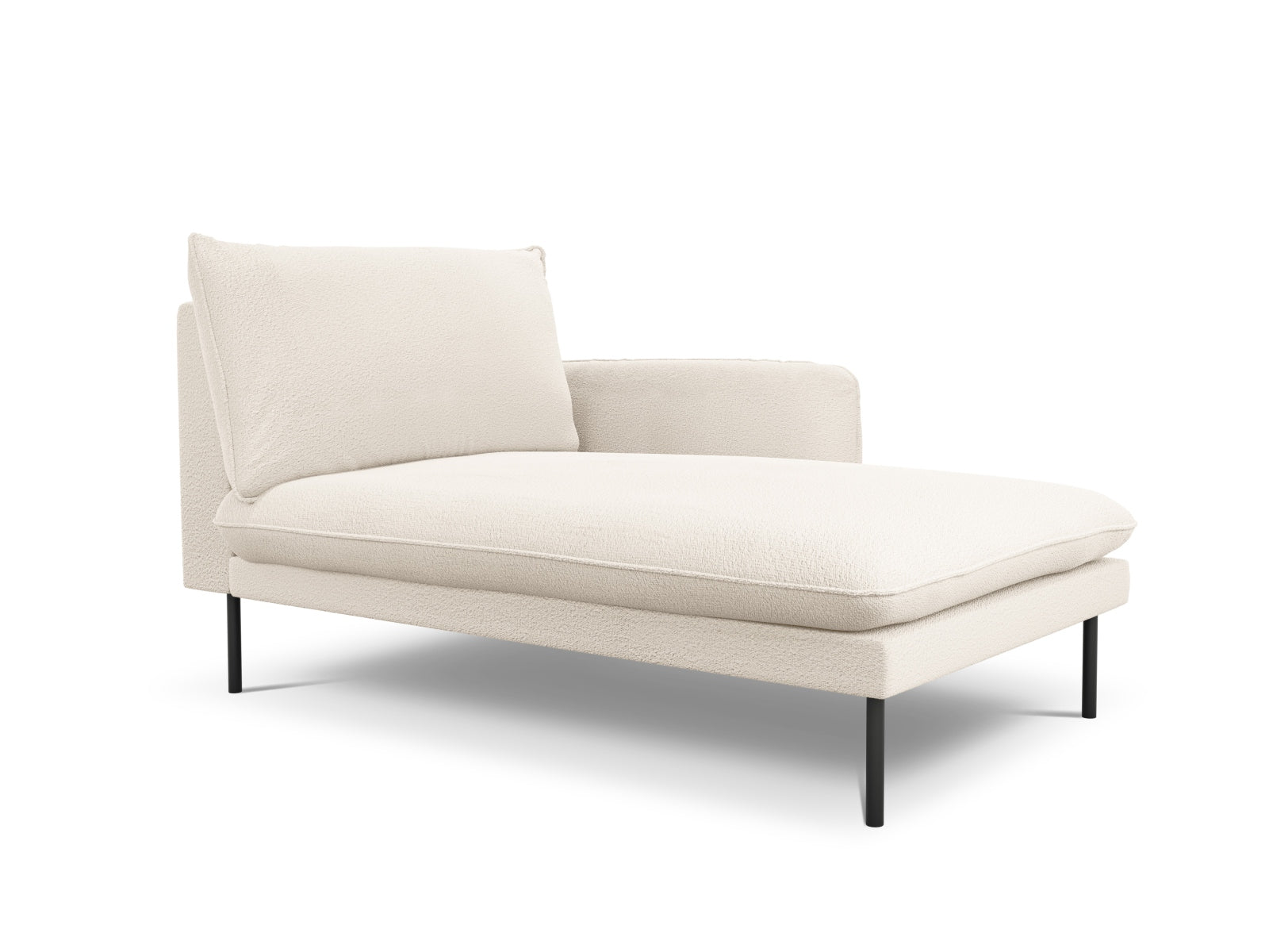 Stilvolles Vienna Boucle Sofa Chaise Lounge rechts mit 1 Sitz, 110 cm, in edlem Beige und Schwarz, perfekt für zeitgemäße Inneneinrichtungen.