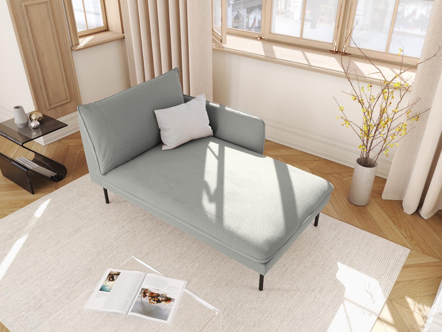 Entdecken Sie das elegante Vienna Boucle Sofa Chaise Lounge rechts von Cosmopolitan Design – ideal für stilvolle Wohnräume und höchsten Komfort.