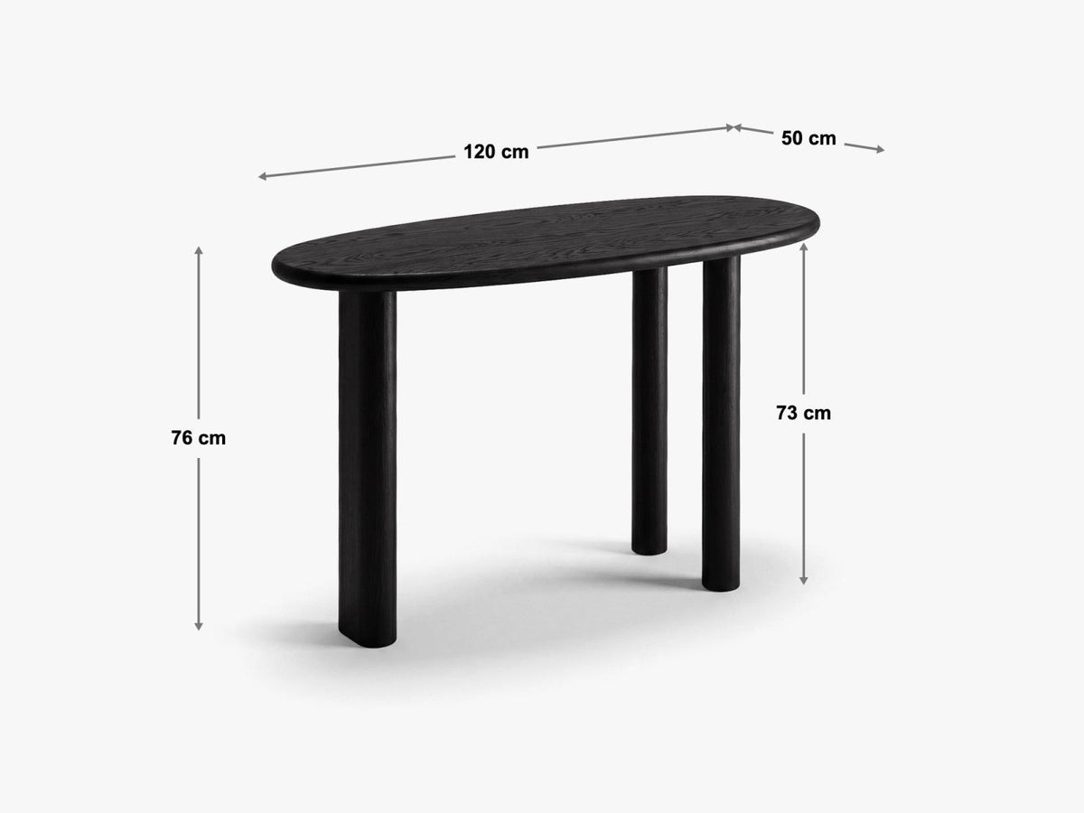 Konsole Sines 50cm von Cosmopolitan Design in Black Oak-Wood, Hartholzgestell mit Eichenfurnier, gebürstete Oberfläche, Holzbeine.