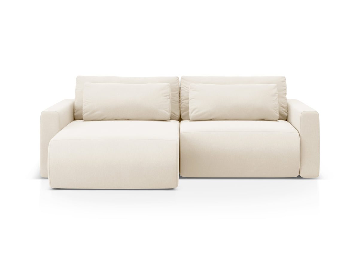 Belfast Ecksofa mit Schlaffunktion und Stauraum 3 Sitzer in Ivory-Magic Velvet präsentiert im Onlineshop von KAQTU Design AG. L-Sofa links ist von Cosmopolitan Design