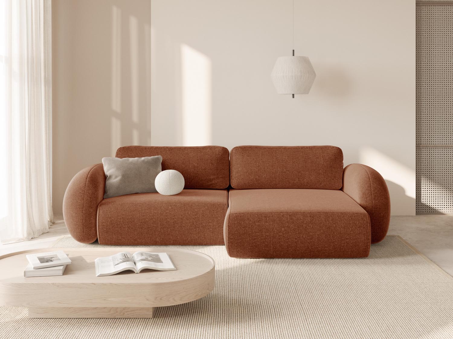Tonale Ecksofa mit Schlaffunktion und Stauraum 4 Sitzer in Brick präsentiert im Onlineshop von KAQTU Design AG. Ecksofa ist von Cosmopolitan Design