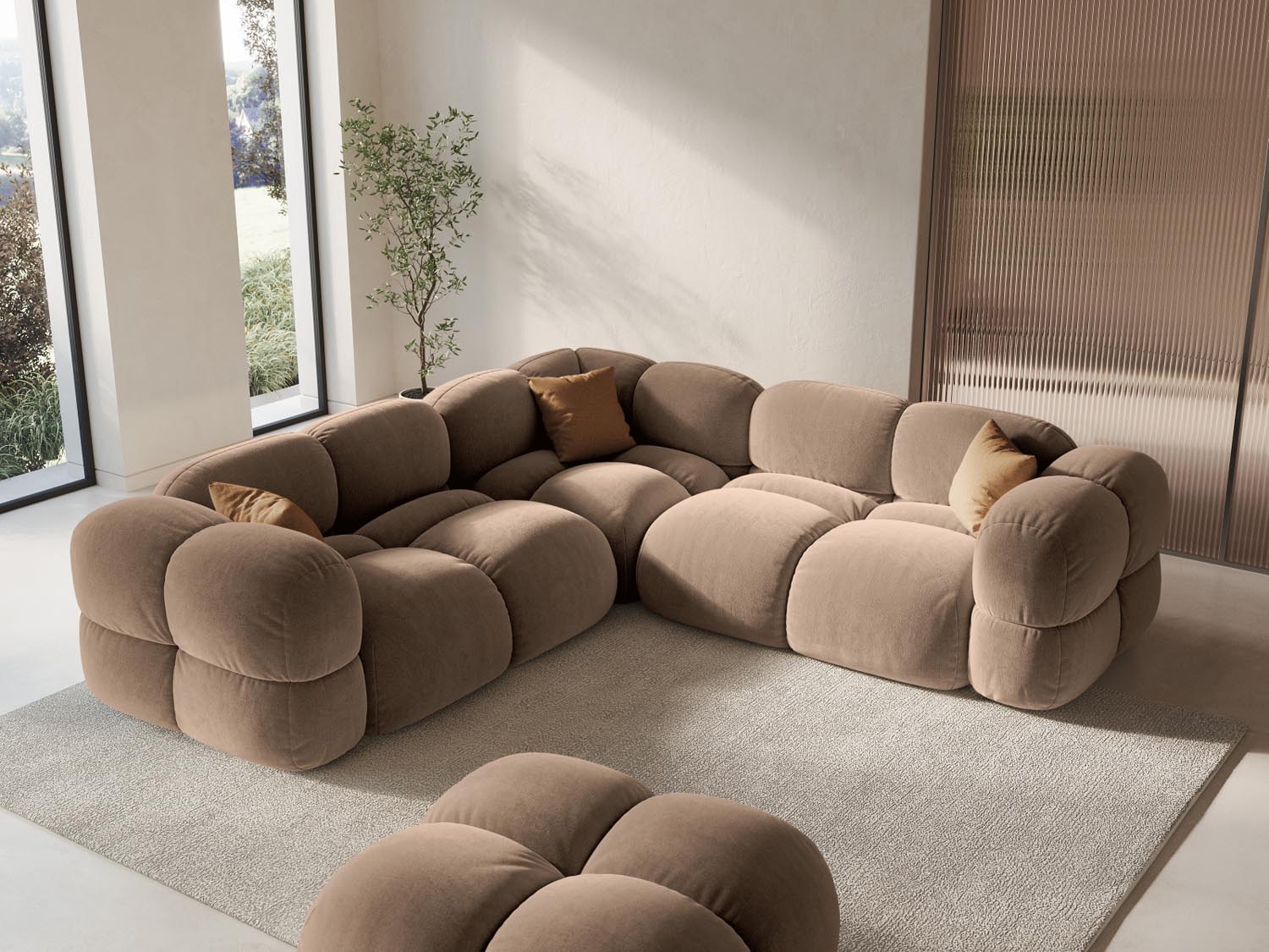 Entdecken Sie das elegante Loretto Velour Ecksofa 250cm – stilvoll, komfortabel und perfekt für Ihr Wohnzimmer. Hochwertige Materialien und pflegeleichte Oberfläche.