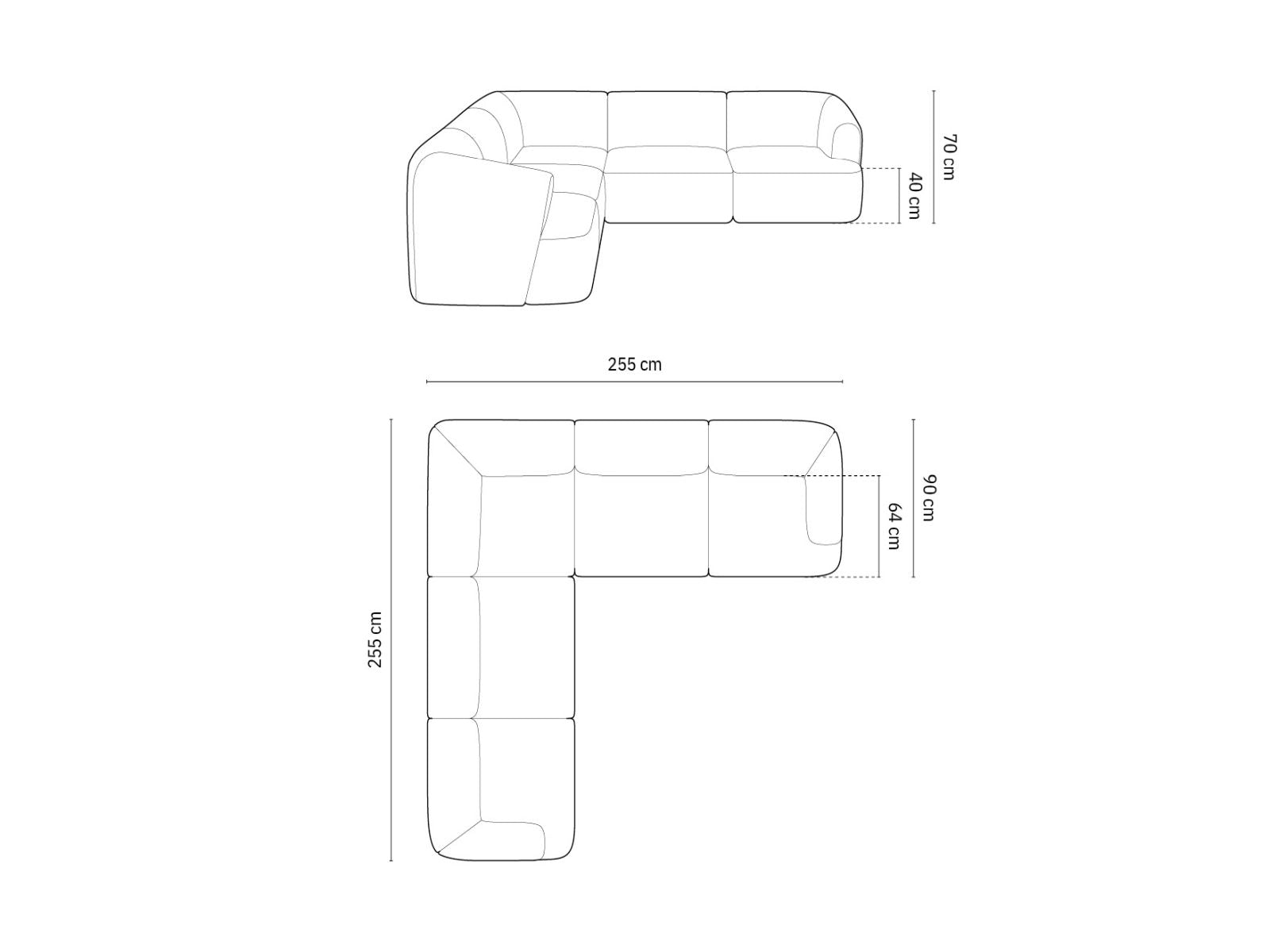 Elegantes 6-Sitzer Ecksofa Campi in symmetrischer Form, perfekt für stilvolle Wohnzimmer und gemütliche Zusammenkünfte.