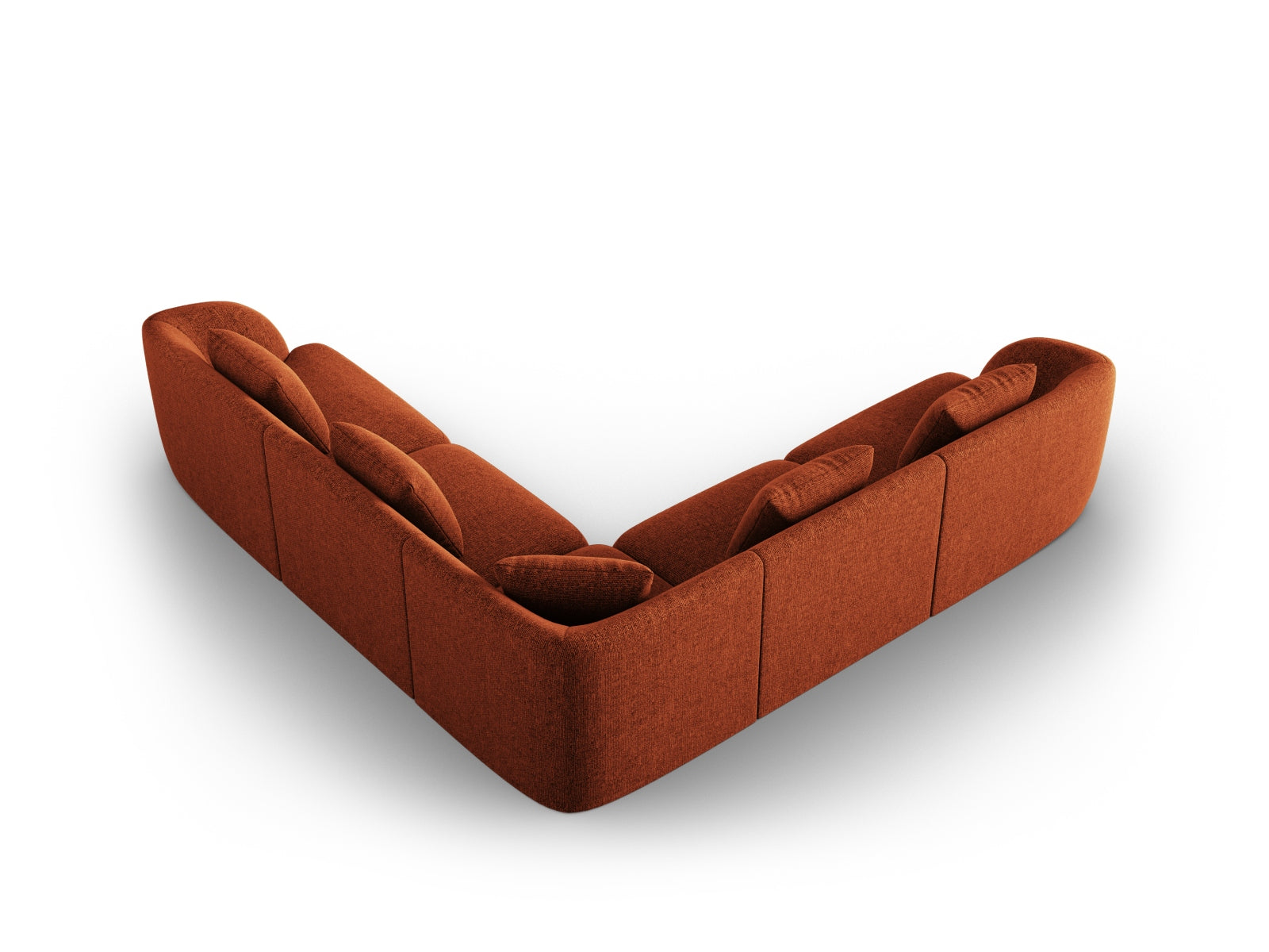Elegantes Tulum Ecksofa in warmem Terracotta, 5-Sitzer, 255 cm, perfekt für stilvolle Wohnräume, von Cosmopolitan Design.