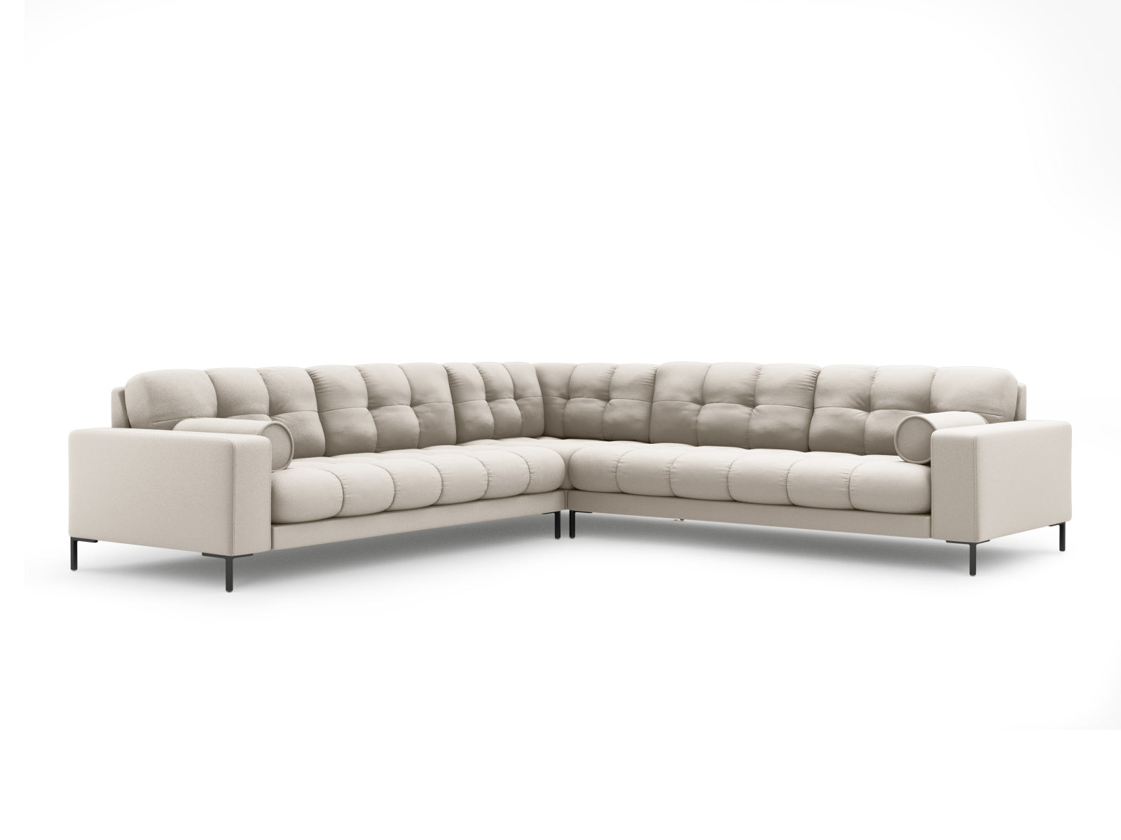Stilvolles 6-Sitzer Ecksofa Symmetric Bali in sanften Beigetönen, perfekt für entspannte Stunden und moderne Wohnkonzepte.