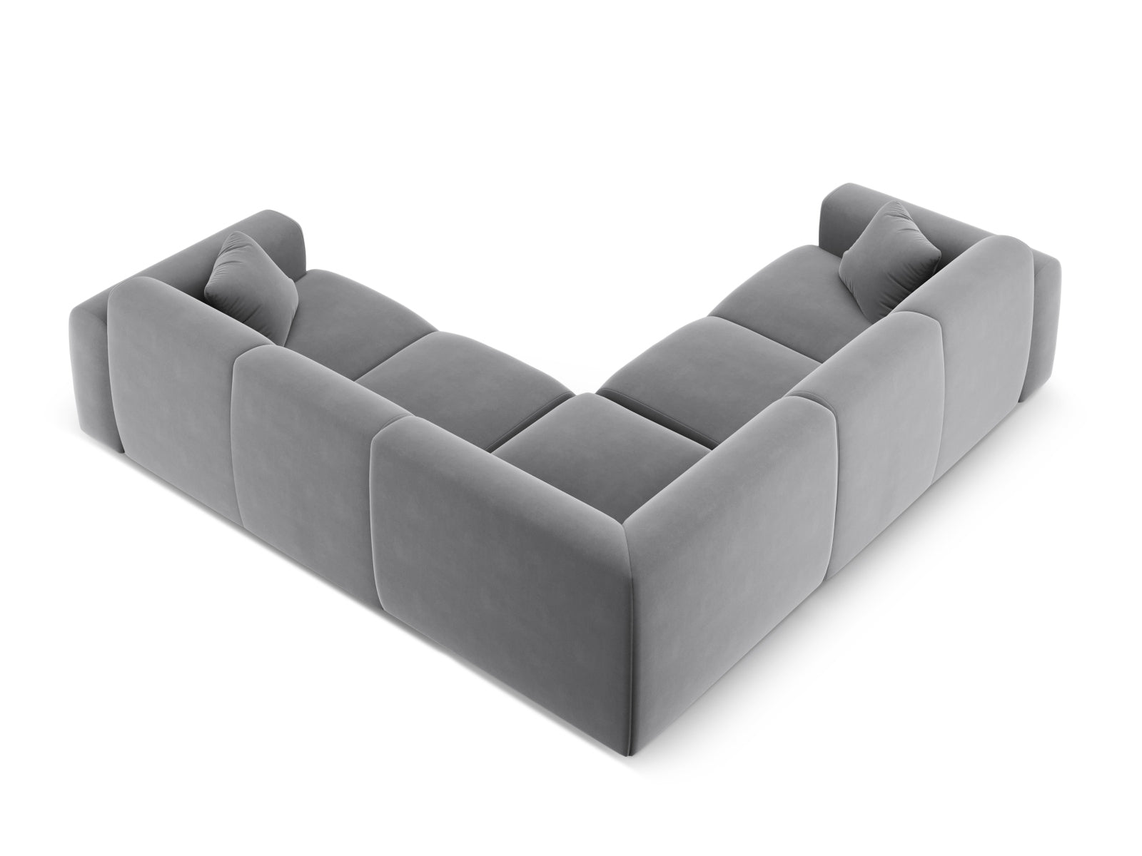 Elegantes Nolio Velour Ecksofa in stilvollem Grau, ideal für fünf Personen, kombiniert Komfort mit modernem Design.