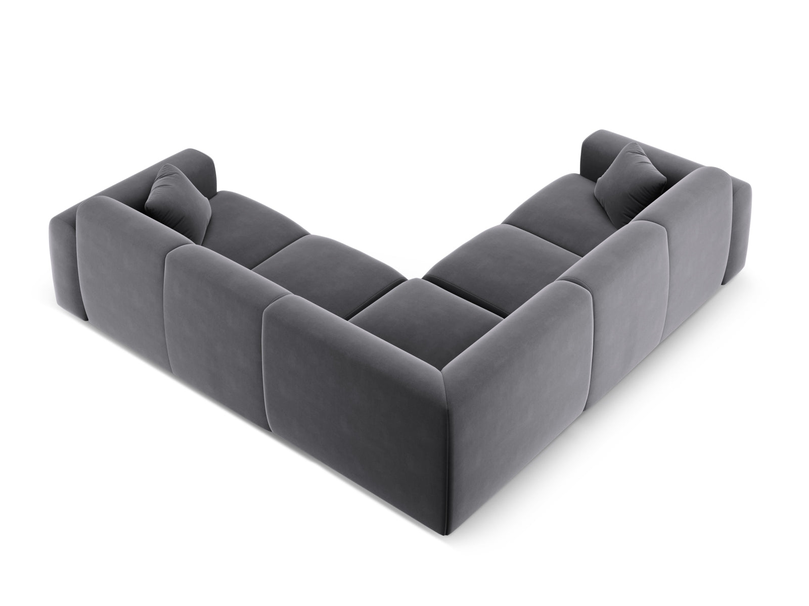Elegantes Nolio Velour Ecksofa in dunklem Grau, großzügiger 5-Sitzer mit 252 cm, ideal für stilvolle Wohnräume von Cosmopolitan Design.