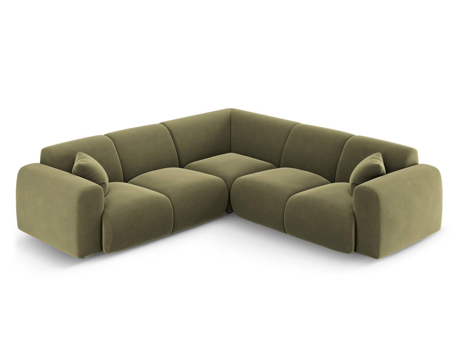 Modernes Nolio Velour Ecksofa in sanftem Hellgrün, 5-Sitzer, 252 cm, perfekt für gemütliche und stilvolle Wohnambiente.