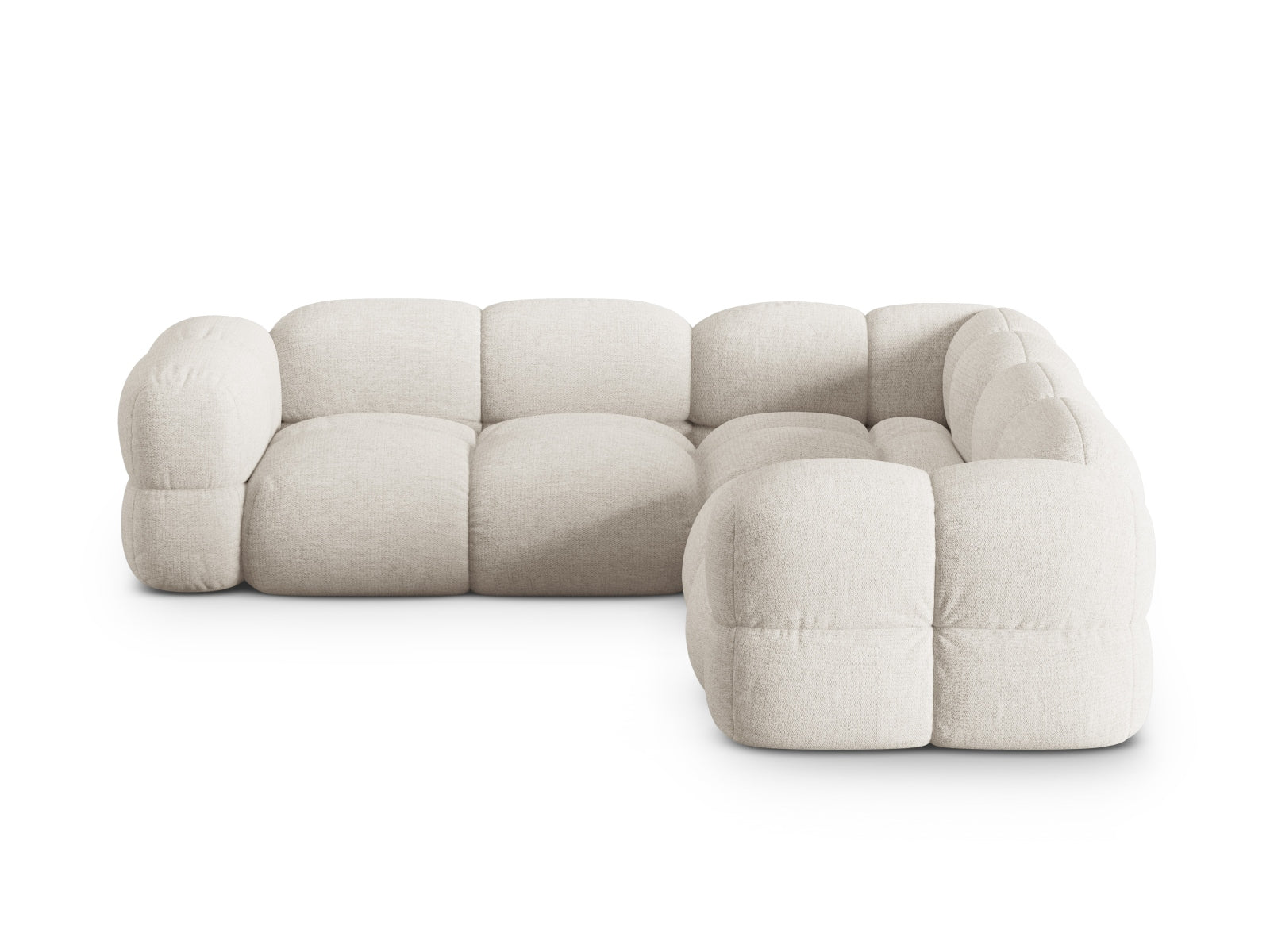 Elegantes, beiges Ecksofa Loretto mit symmetrischem Design, 4-Sitzer, 250 cm, perfekt für stilvolle Wohnräume.