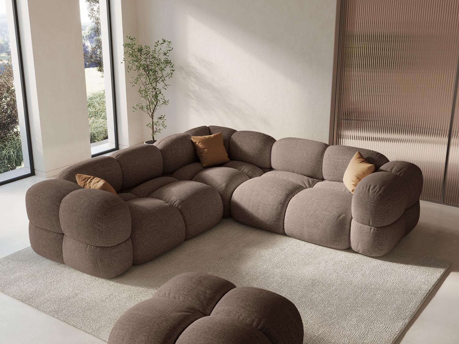Elegantes Loretto Ecksofa in Cappuccino-Sorella, 4-Sitzer, 250 cm, ideal für stilvolle Wohnräume, präsentiert von Cosmopolitan Design.