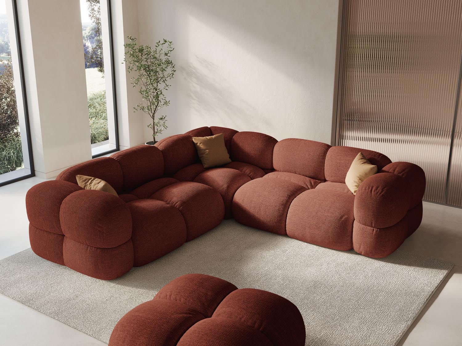 Entdecken Sie das elegante Loretto Ecksofa 4 Sitzer mit 250 cm Breite. Stilvoll, komfortabel und in verschiedenen Farben erhältlich – ideal für Ihr Wohnzimmer!