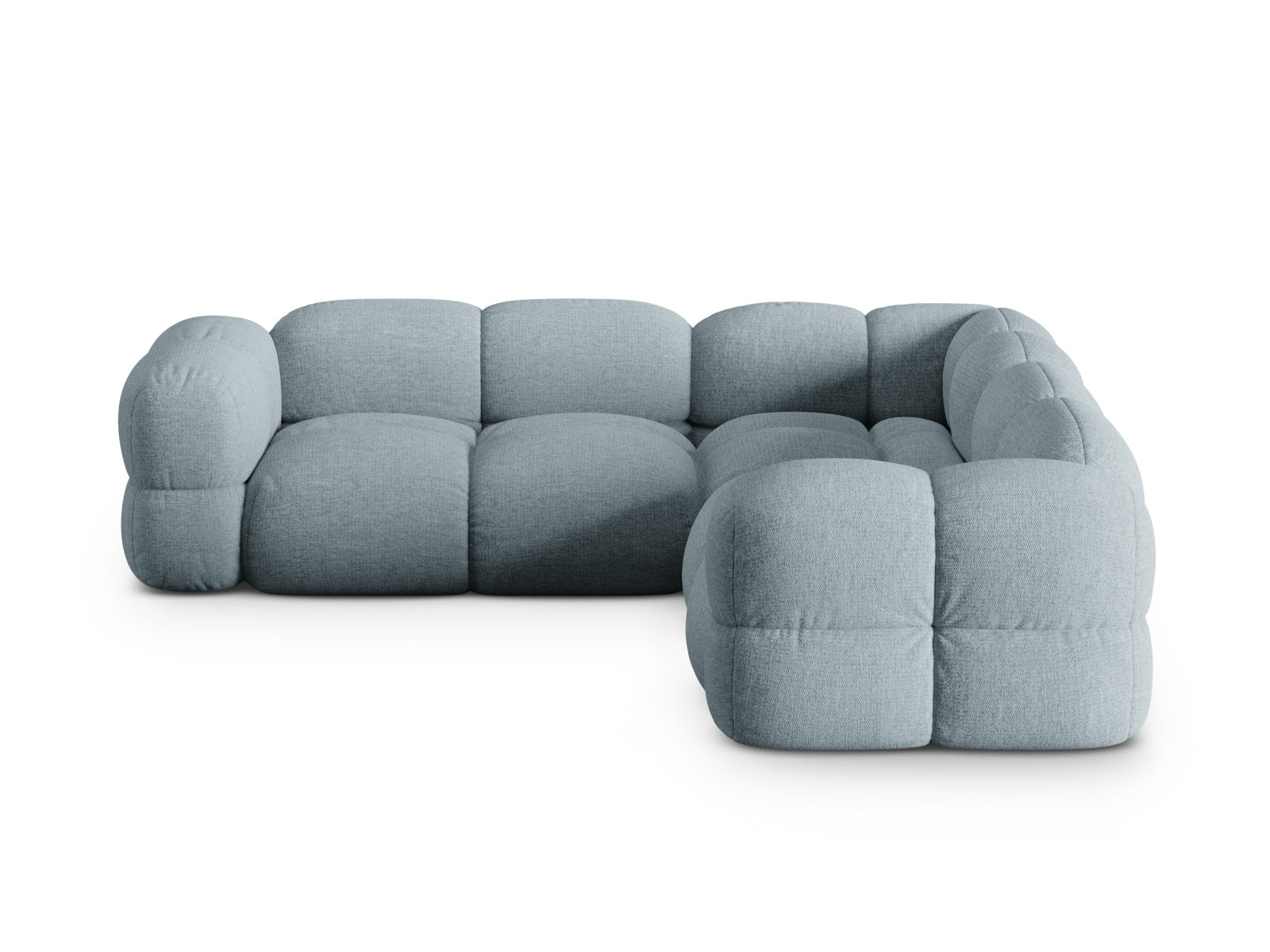 Modernes Loretto Ecksofa in sanftem Pastellblau, 4-Sitzer, perfekt für gemütliche und stilvolle Wohnräume.