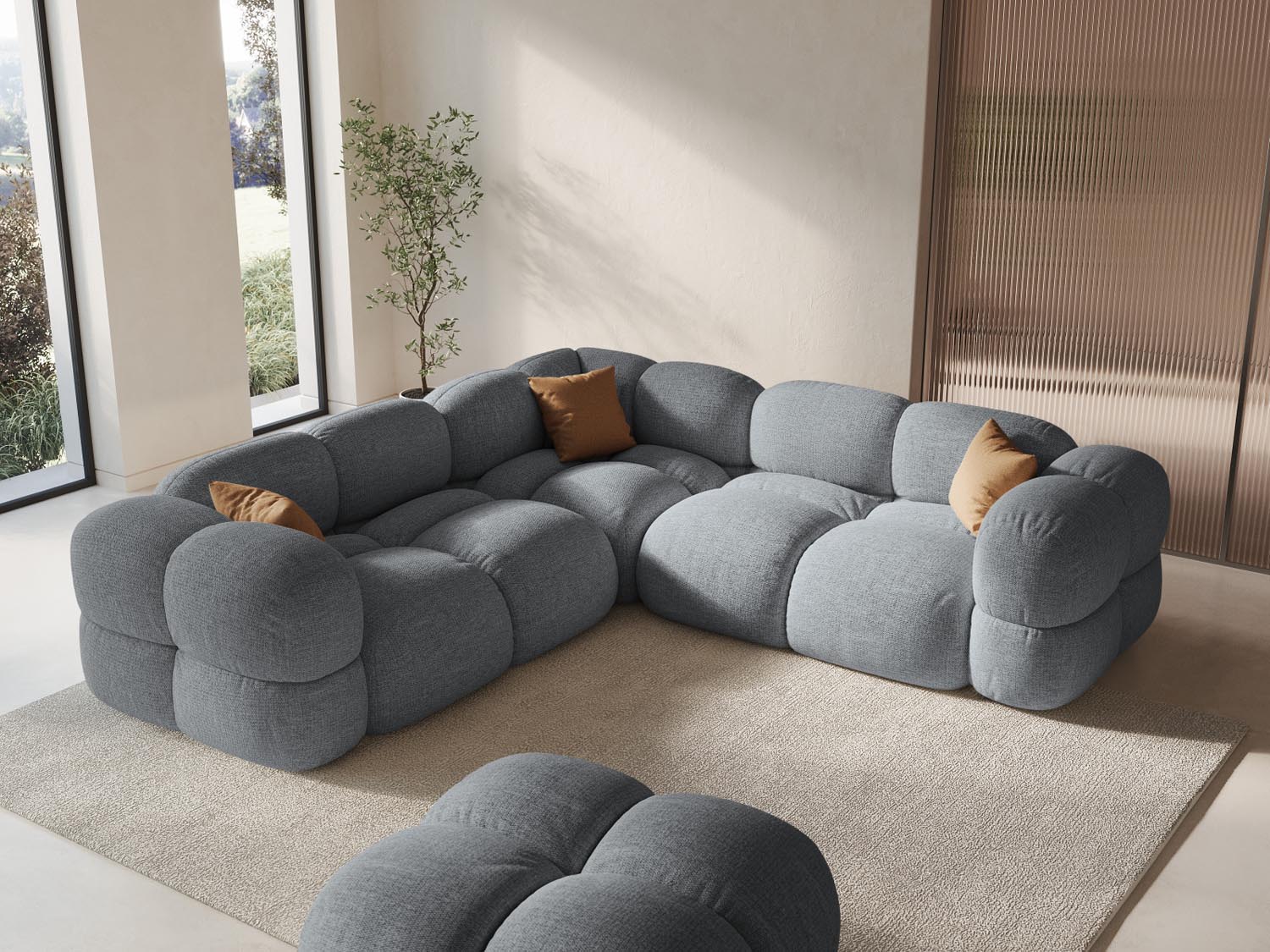 Entdecken Sie das elegante Loretto Ecksofa 4 Sitzer mit 250 cm Breite. Stilvoll, komfortabel und in verschiedenen Farben erhältlich – ideal für Ihr Wohnzimmer!