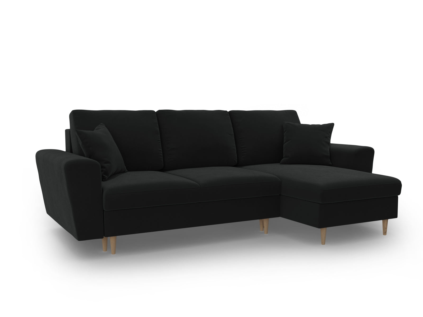 Stylisches Kyoto Ecksofa in elegantem Schwarz, 4-Sitzer mit praktischer Schlaffunktion und integriertem Stauraum für optimale Raumnutzung.