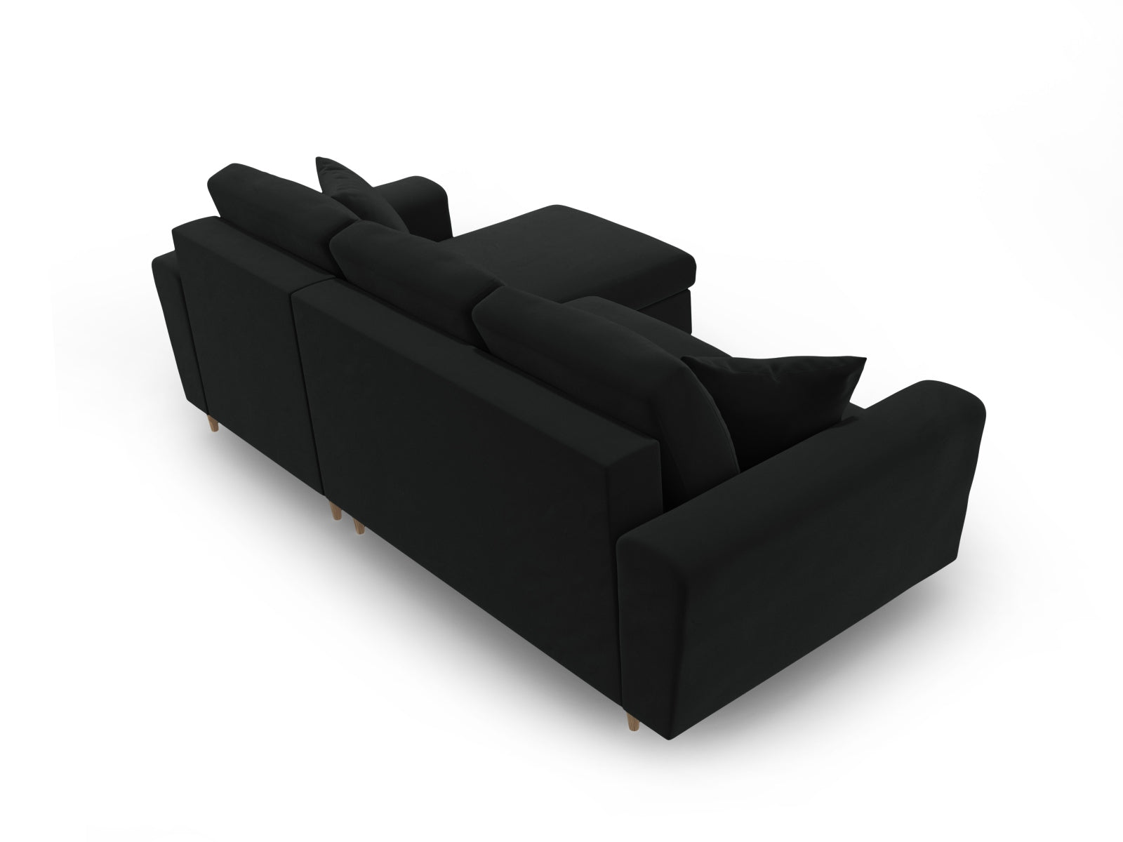 Elegantes Kyoto Ecksofa in Schwarz, 4-Sitzer mit praktischer Schlaffunktion und Stauraum, perfekt für gemütliche Abende und platzsparende Lösungen.