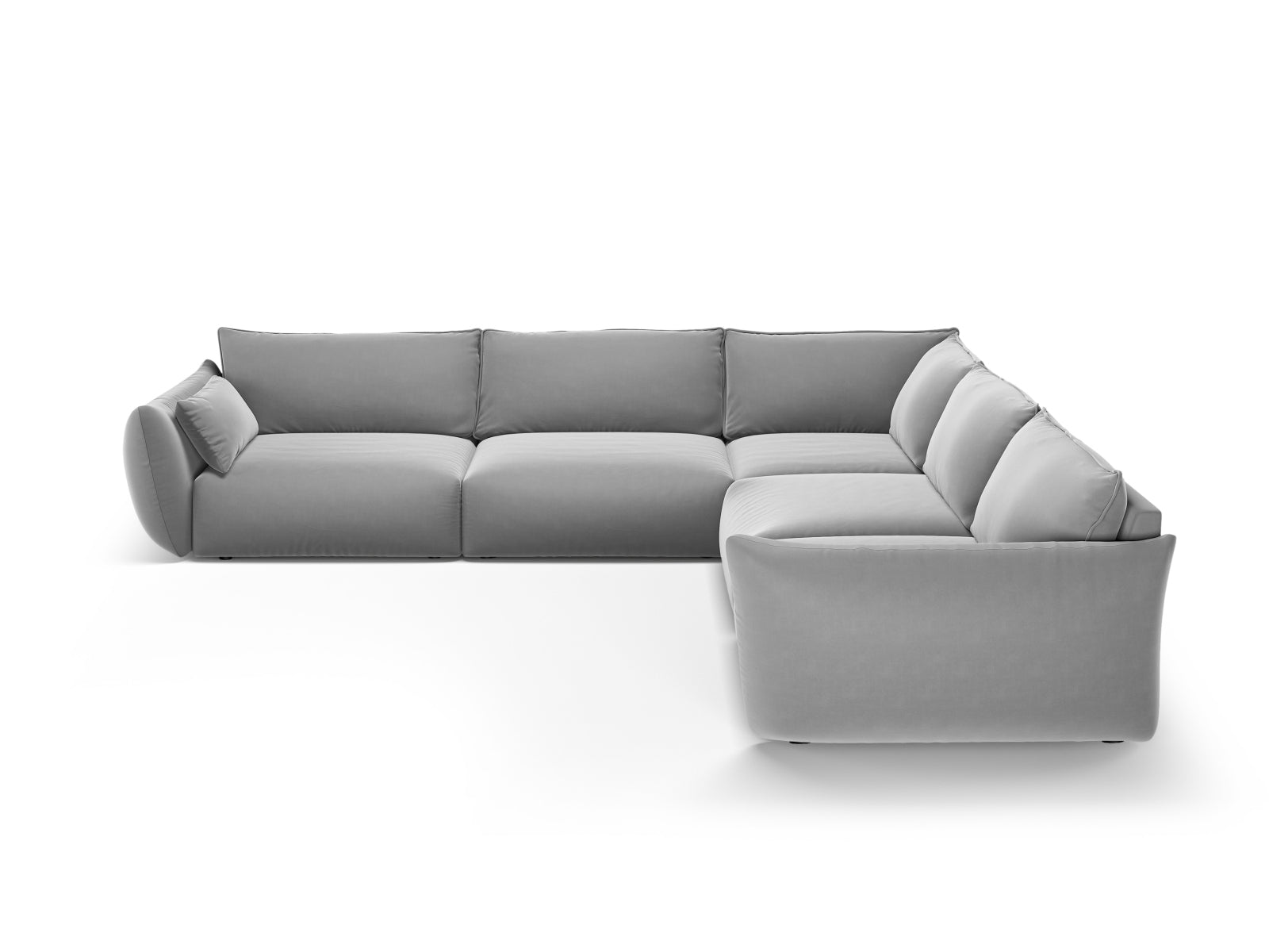 Elegantes 7-Sitzer Ecksofa Symmetric Matera in stilvollem Grau, ideal für moderne Wohnräume und gemütliche Abende.