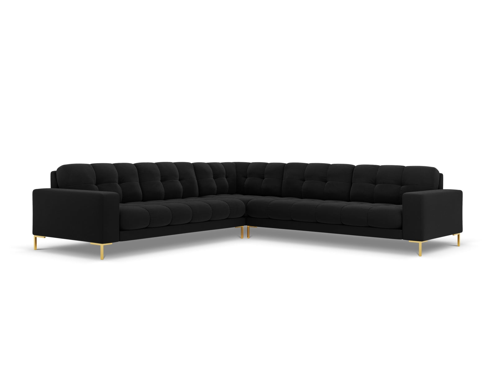Elegantes 6-Sitzer Ecksofa Symmetric Bali in hochwertigem Black-Bluvel, ideal für stilvolle Wohnräume und gesellige Abende.