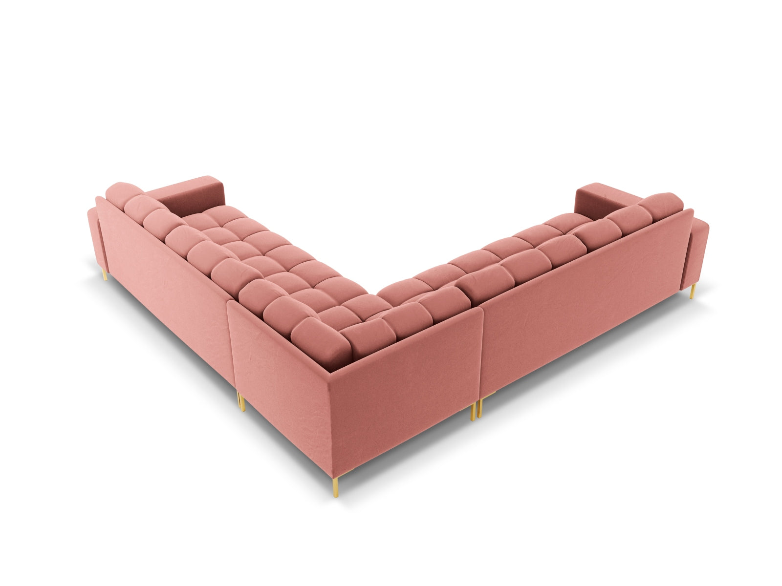 Modernes 6-Sitzer Ecksofa Symmetric Bali in lebhaftem Pink-Bluvel, ideal für gesellige Abende und stilvolle Wohnräume.