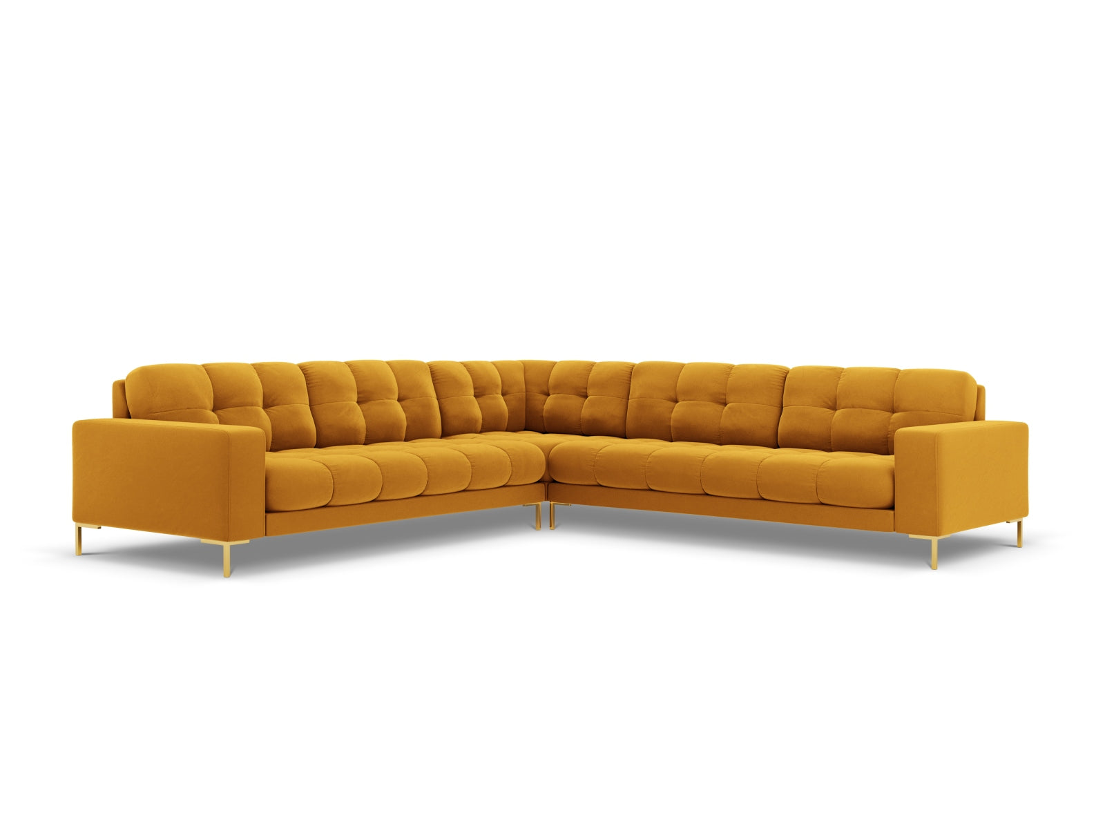 Elegantes 6-Sitzer Ecksofa Symmetric Bali in trendigem Yellow-Bluvel, ideal für gesellige Abende und stilvolle Wohnräume.