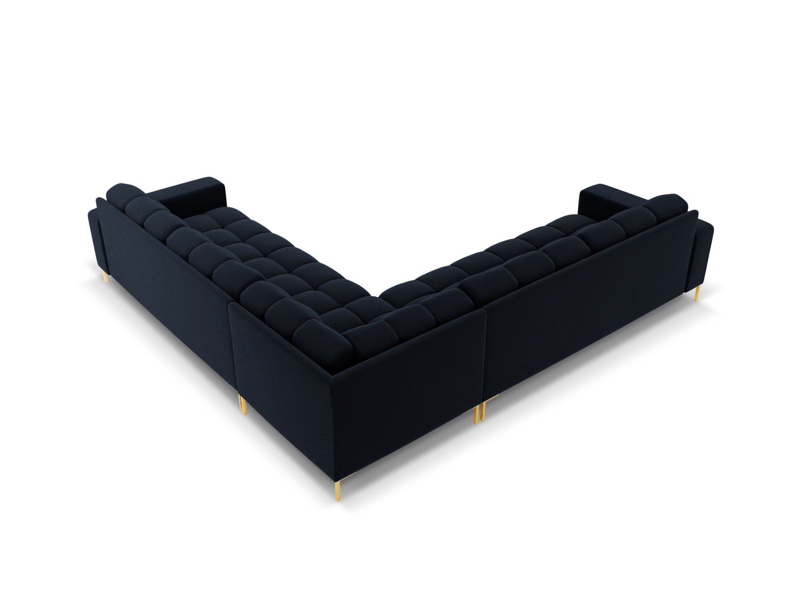 Elegantes 6-Sitzer Ecksofa Symmetric Bali in tiefem Blau, ideal für gesellige Abende und geschmackvolle Wohnräume.