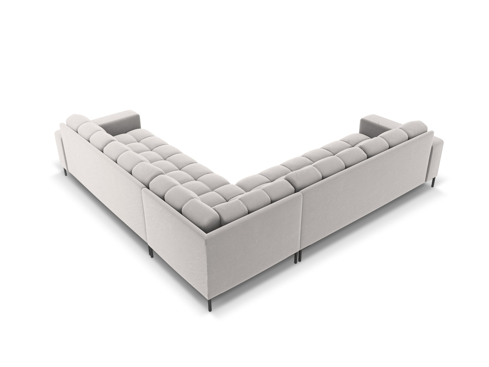 Elegantes 6-Sitzer Ecksofa Symmetric Bali in Silver-Bluvel, ideal für gesellige Abende und modernes Wohndesign.