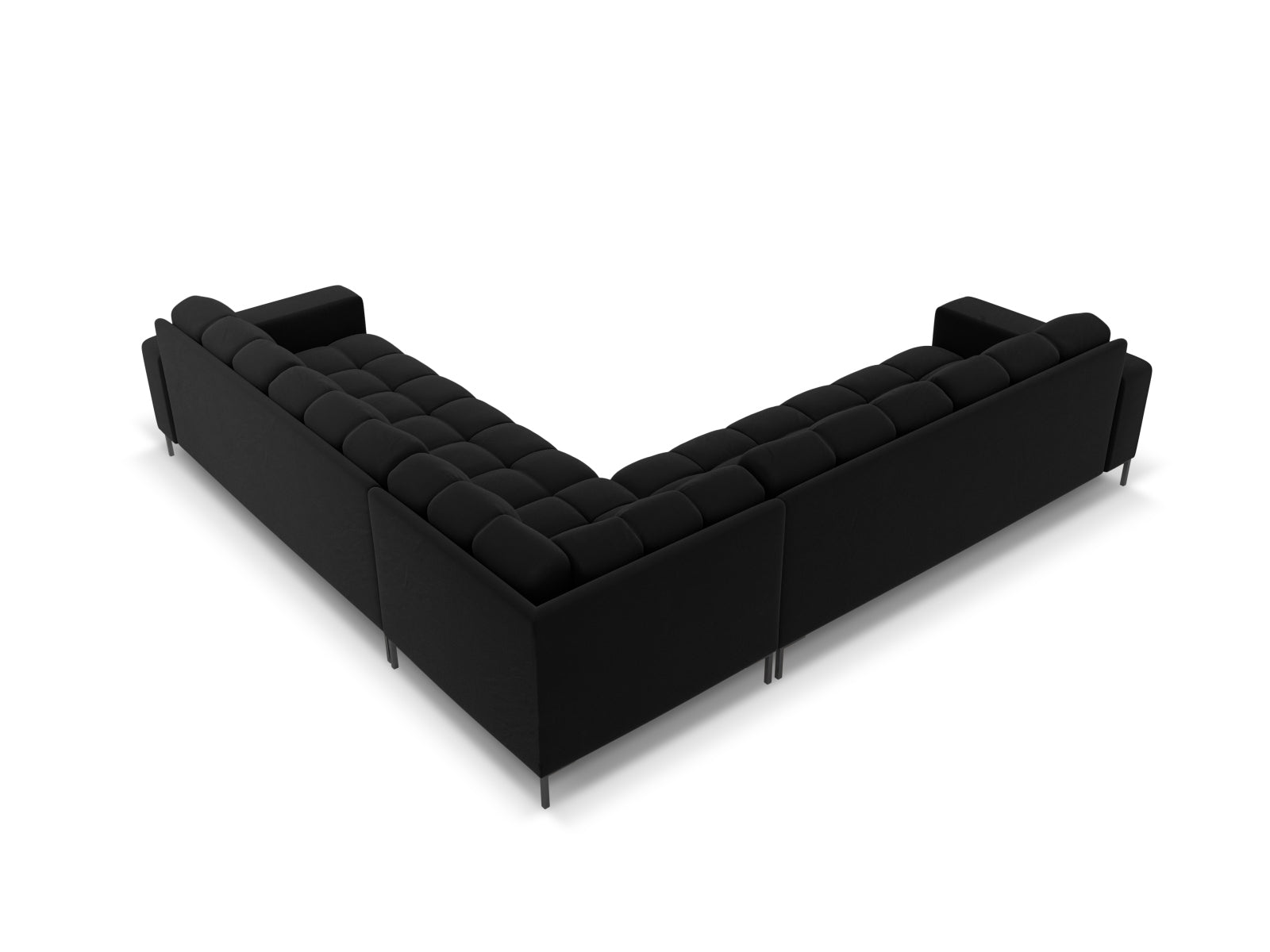 Elegantes 6-Sitzer Ecksofa Symmetric Bali in luxuriösem Black-Bluvel, ideal für gemütliche Abende und modernes Wohndesign.