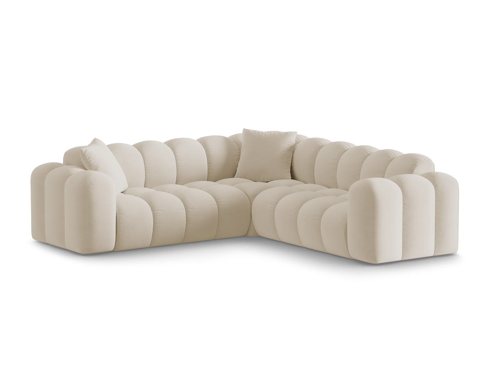 Elegantes 3-Sitzer Ecksofa Symmetric Treno in stilvollem Dark Beige-Bluvel, ideal für moderne Wohnräume.