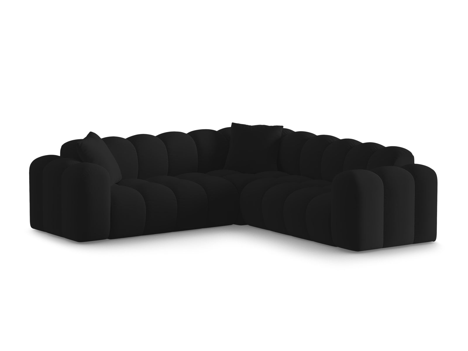 Elegantes 3-Sitzer Ecksofa Symmetric Treno in stilvollem Black-Bluvel, ideal für moderne Wohnräume, präsentiert von Cosmopolitan Design.