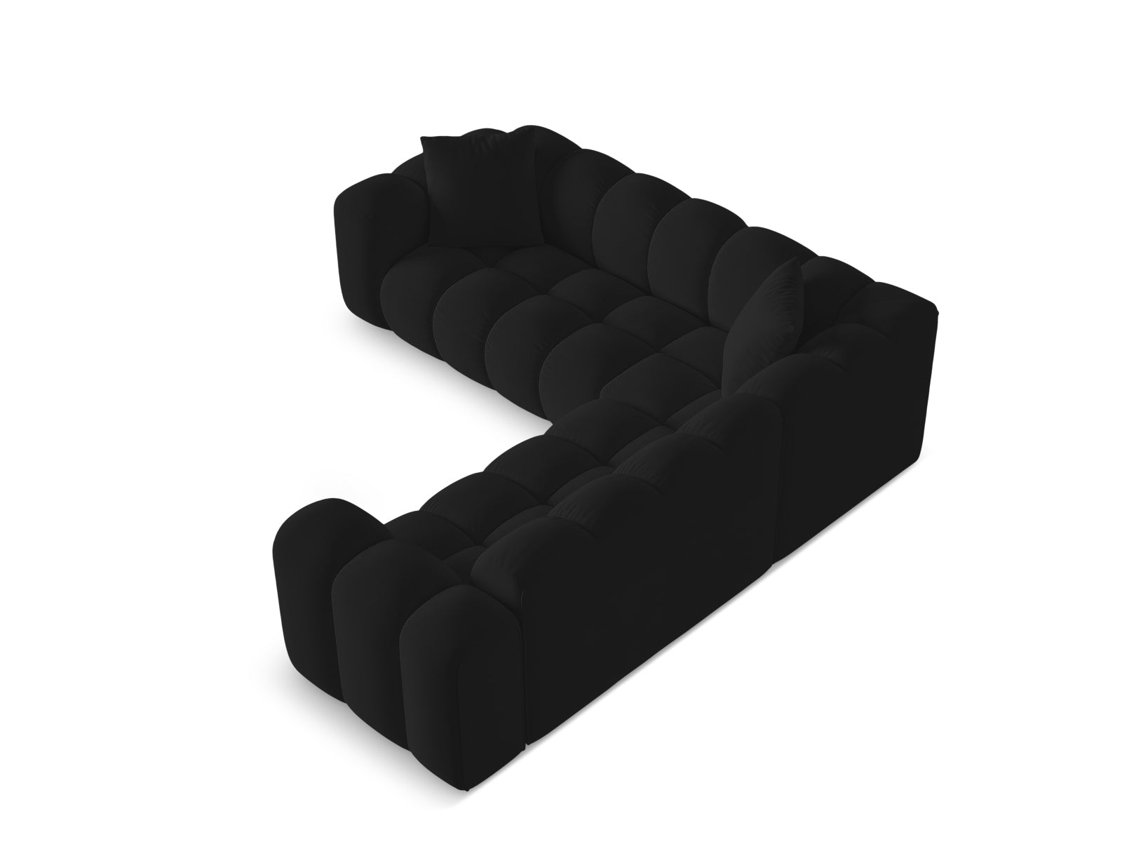 Elegantes 3-Sitzer Ecksofa Symmetric Treno in zeitlosem Black-Bluvel, ideal für moderne Wohnräume, von Cosmopolitan Design.