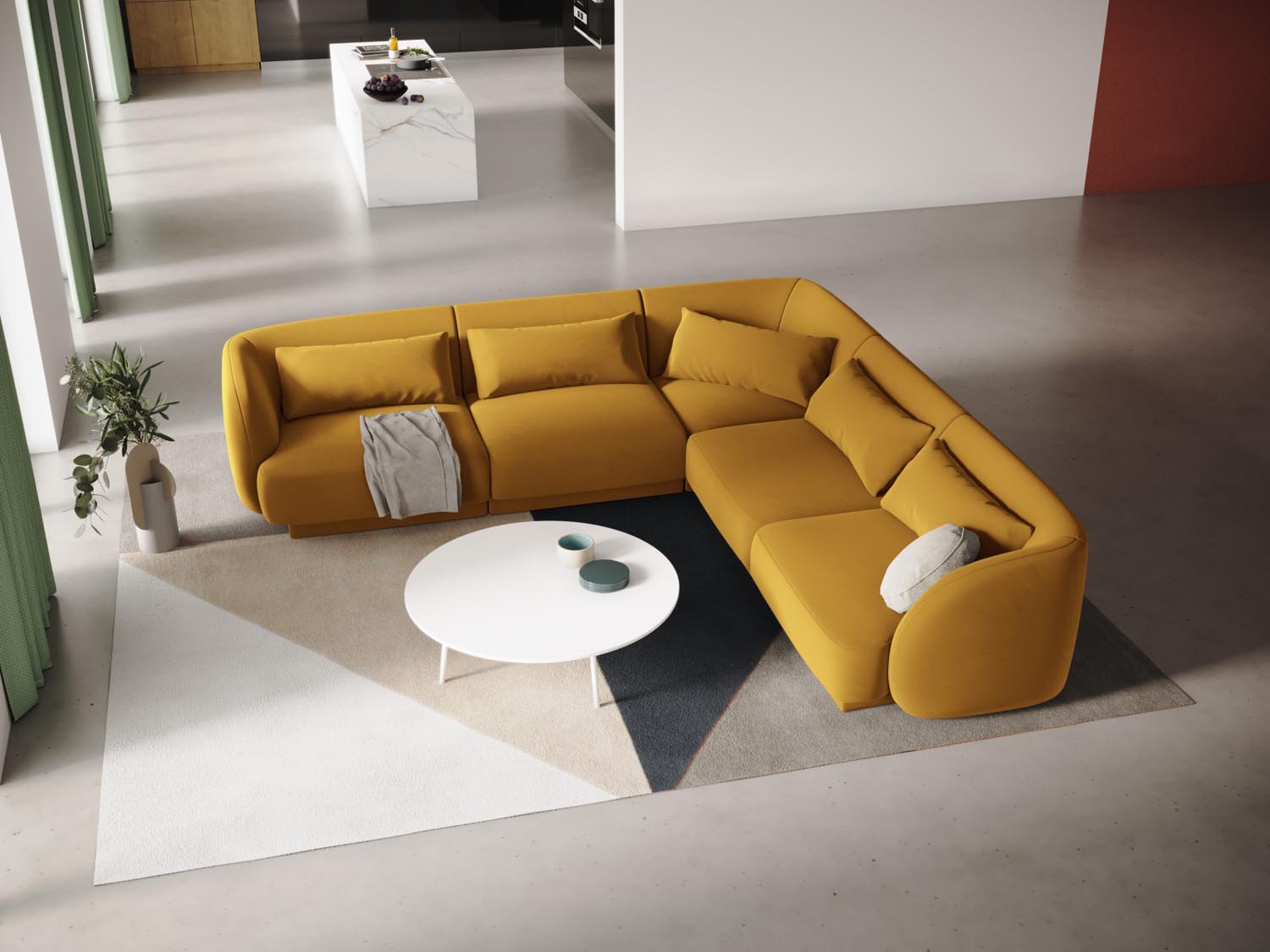 Tulum Velour Reversible Ecksofa 5 Sitzer 255cm in Yellow präsentiert im Onlineshop von KAQTU Design AG. Ecksofa ist von Cosmopolitan Design