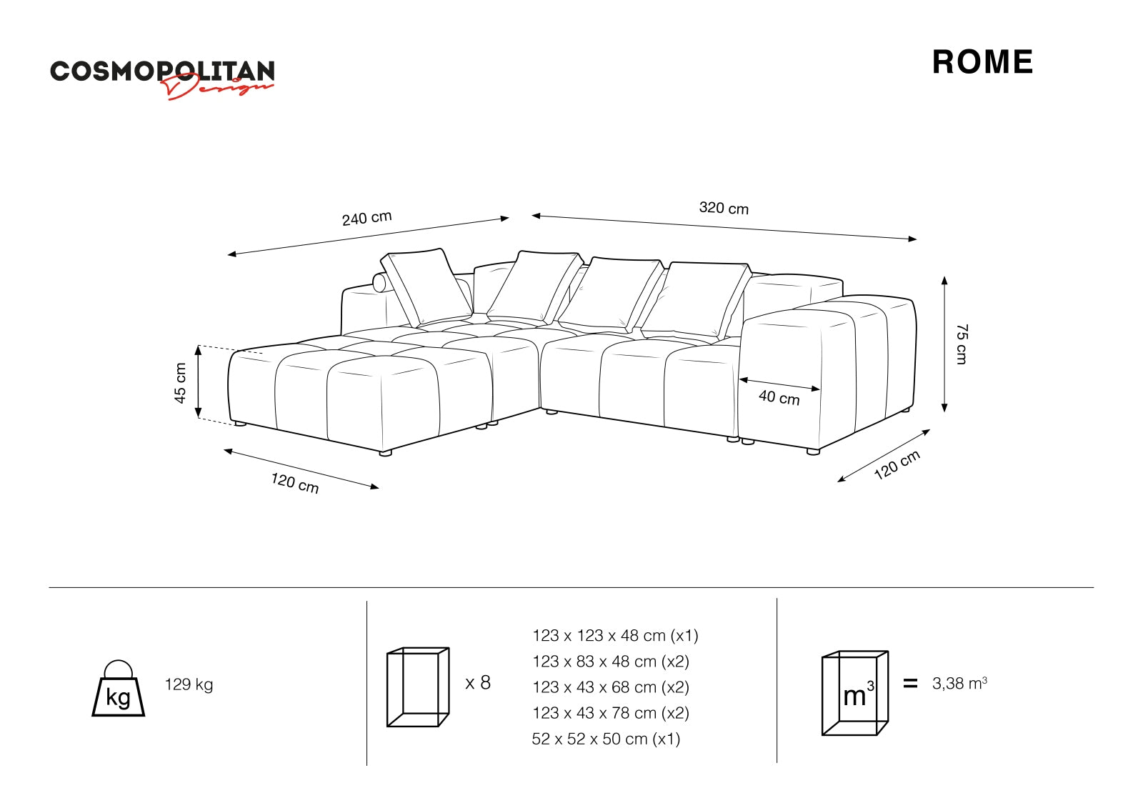 Rome Modular Reversible Ecksofa 5 Sitzer in Dark Blue präsentiert im Onlineshop von KAQTU Design AG. Ecksofa ist von Cosmopolitan Design