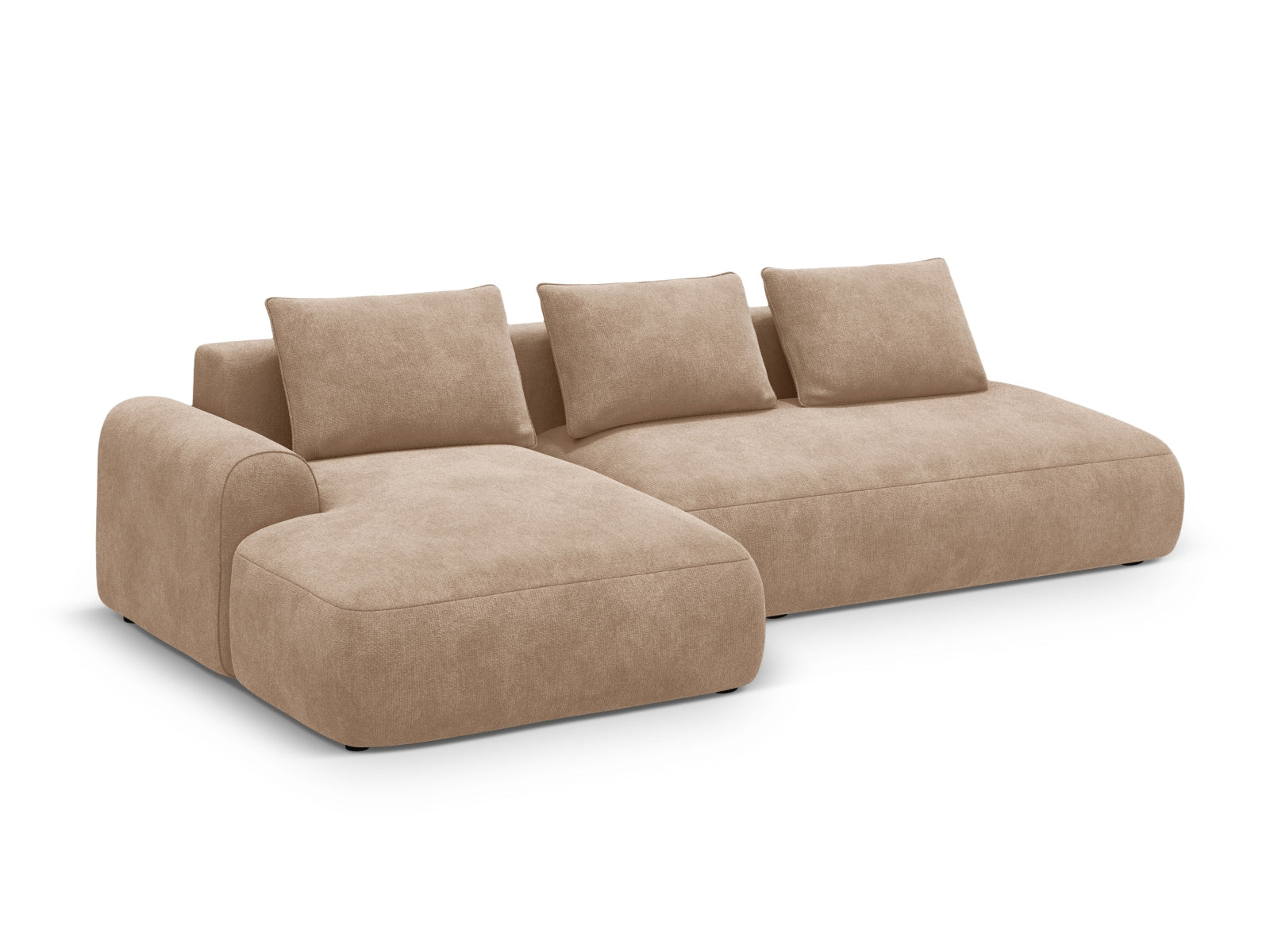 Stylisches 5-Sitzer Ecksofa links mit Schlaffunktion und Stauraum in elegantem Dark Beige-Vogue, ideal für modernes Wohnen.