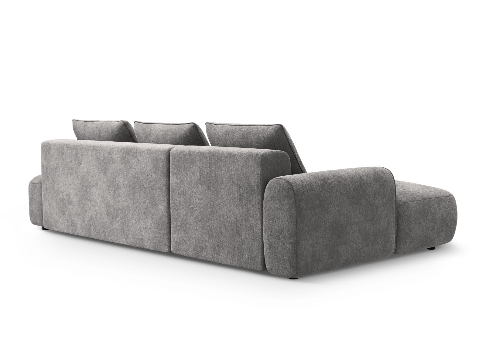 Stylisches 5-Sitzer Ecksofa links in elegantem Grau, ideal für entspannte Abende und mit praktischem Stauraum für Kissen und Decken.
