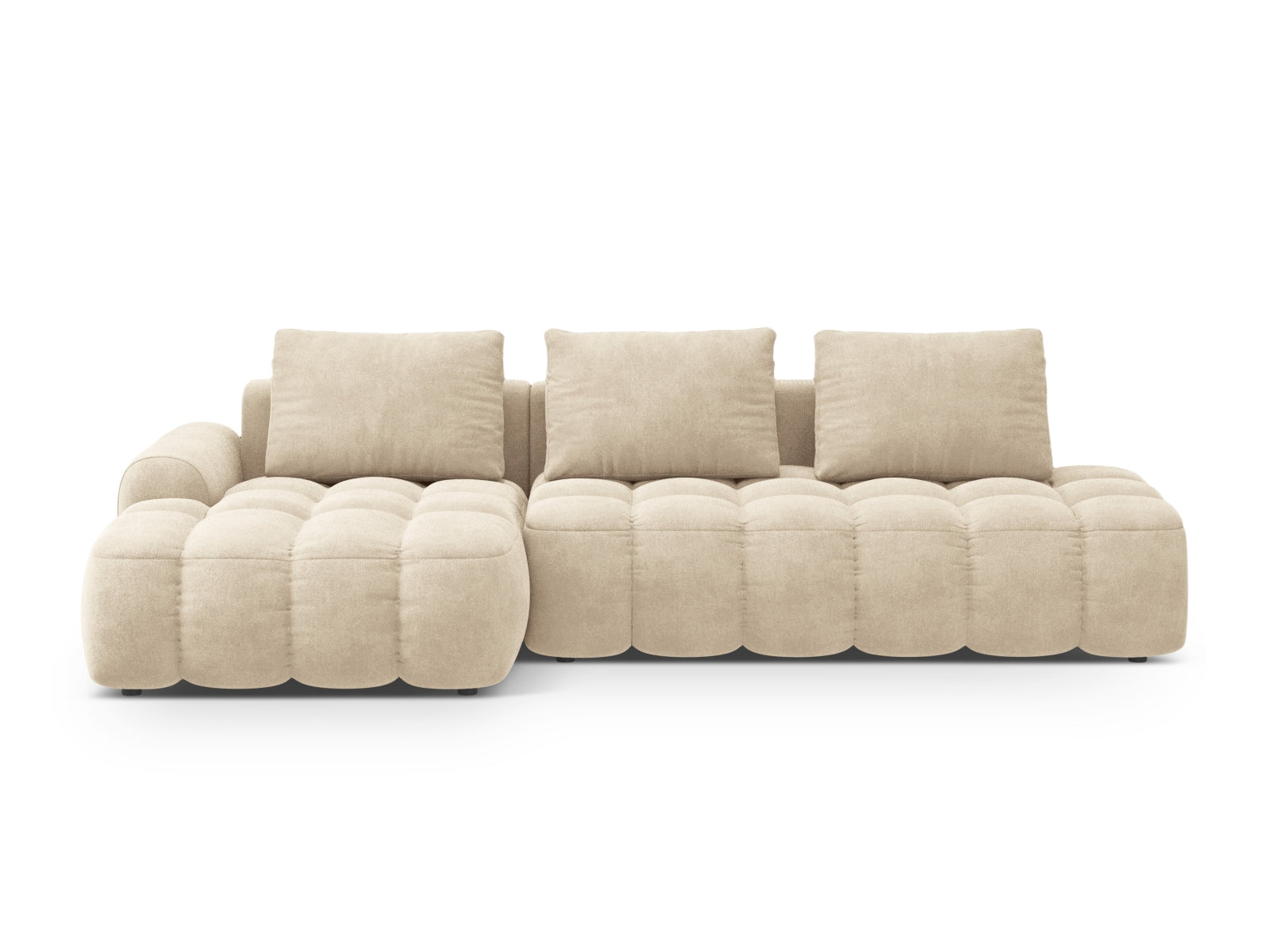Linz Velour Ecksofa links mit Schlaffunktion und Stauraumbox 3 Sitzer 142cm in Light Beige-Vogue präsentiert im Onlineshop von KAQTU Design AG. Bettsofa links ist von Cosmopolitan Design