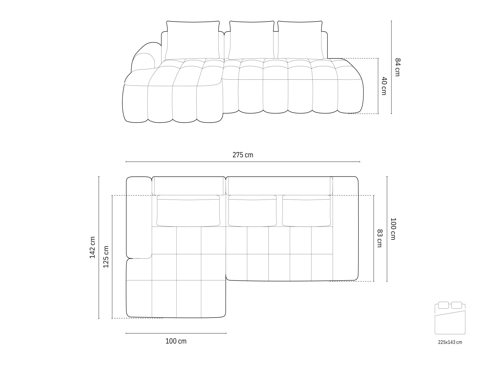 Modernes Linz Ecksofa mit offener linker Seite, 3-Sitzer, ausgestattet mit Schlaffunktion und Stauraum für Kissen und Decken.