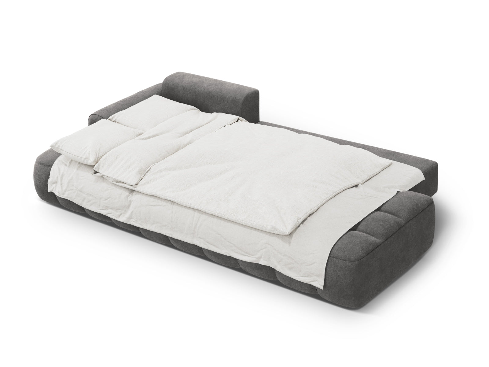 Erleben Sie das Linz Velour Ecksofa links – ein stilvolles 3-Sitzer Sofa mit komfortabler Schlaffunktion und praktischer Stauraumbox für Ihr Zuhause.