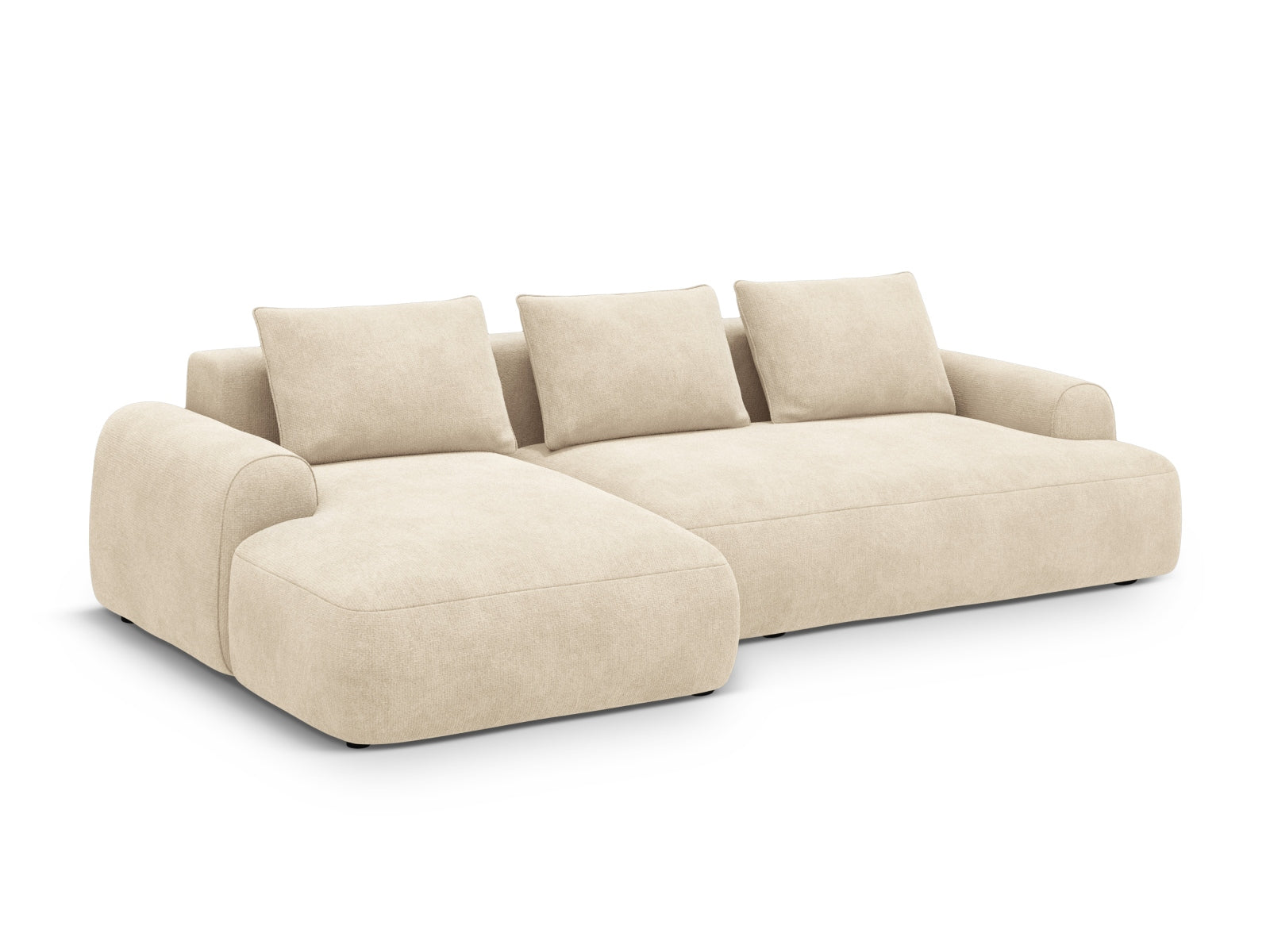 Stylisches 3-Sitzer Ecksofa links in Light Beige-Vogue mit Schlaffunktion und Stauraum, ideal für moderne Wohnräume.