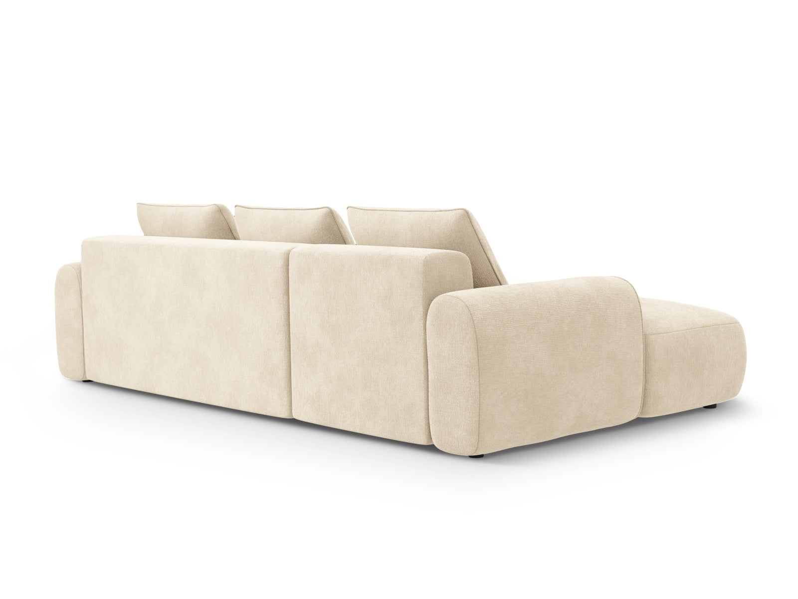 Modernes 3-Sitzer Ecksofa links in elegantem Beige, perfekt für gemütliche Abende, mit praktischer Schlaffunktion und integriertem Stauraum.