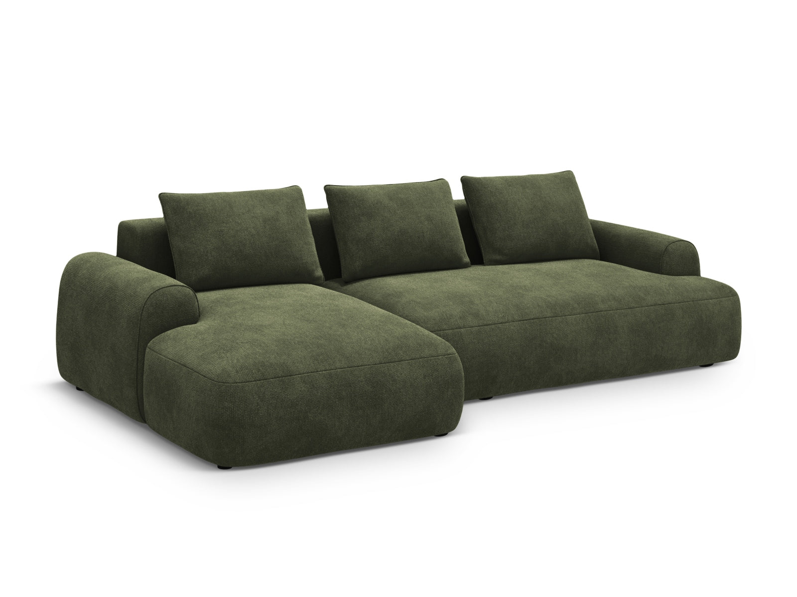 Elegantes 3-Sitzer Ecksofa links Calma in Green-Vogue, ideal für Schlafkomfort und Stauraum, präsentiert von Cosmopolitan Design.