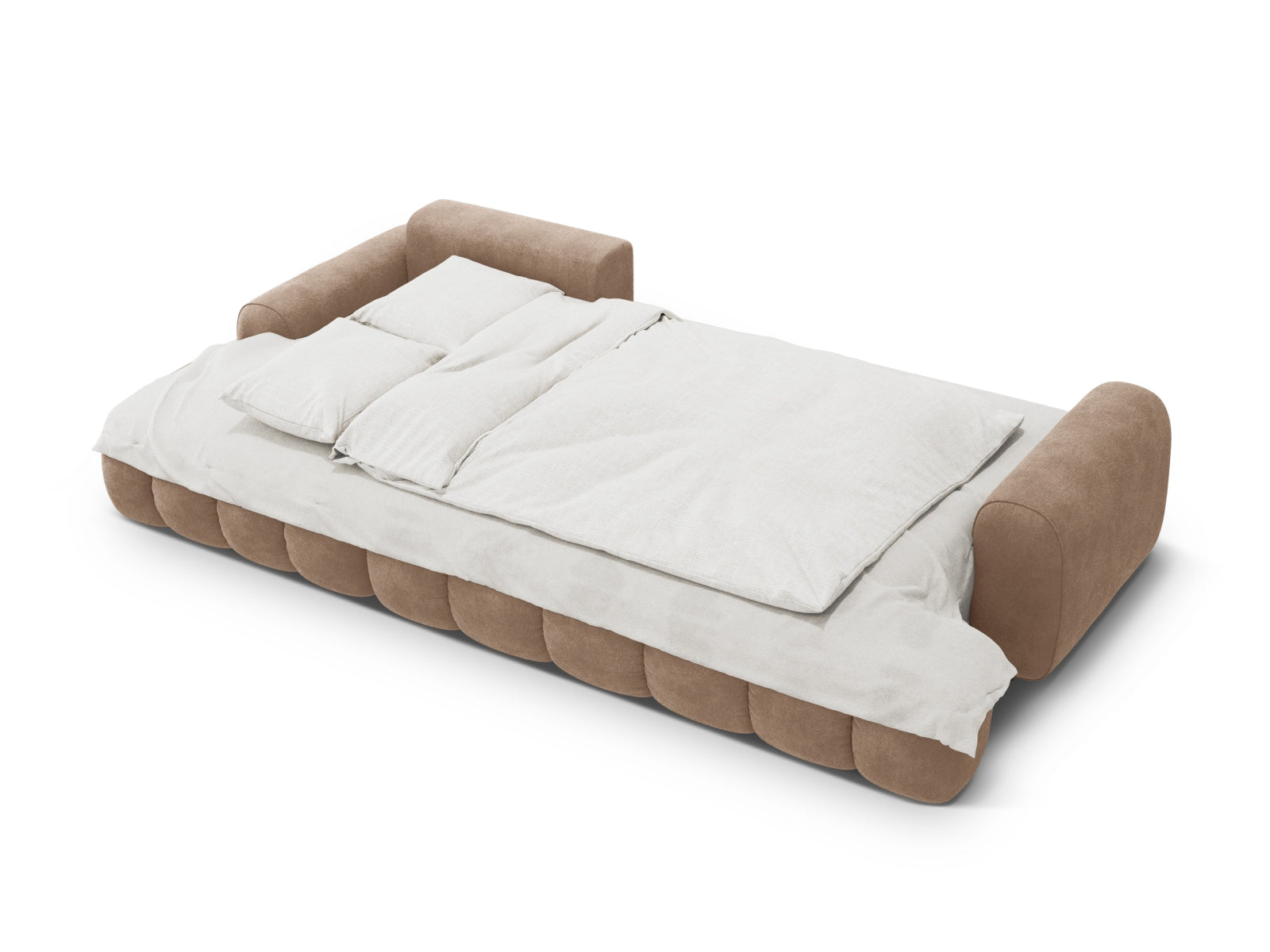 Stylisches Linz Ecksofa links mit Schlaffunktion und Stauraum, 3-Sitzer in elegantem Dunkelbeige, perfekt für gemütliche Wohnzimmer.