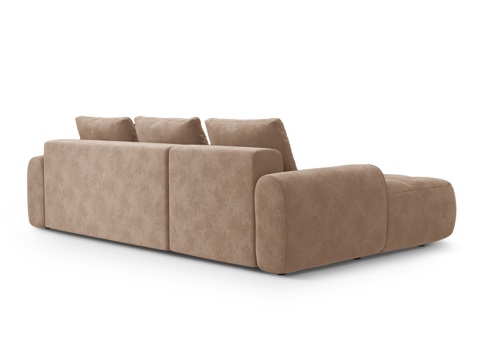 Modernes Linz Ecksofa links mit praktischer Schlaffunktion und Stauraum, 3-Sitzer in edlem Dunkelbeige, ideal für stilvolle Wohnräume.