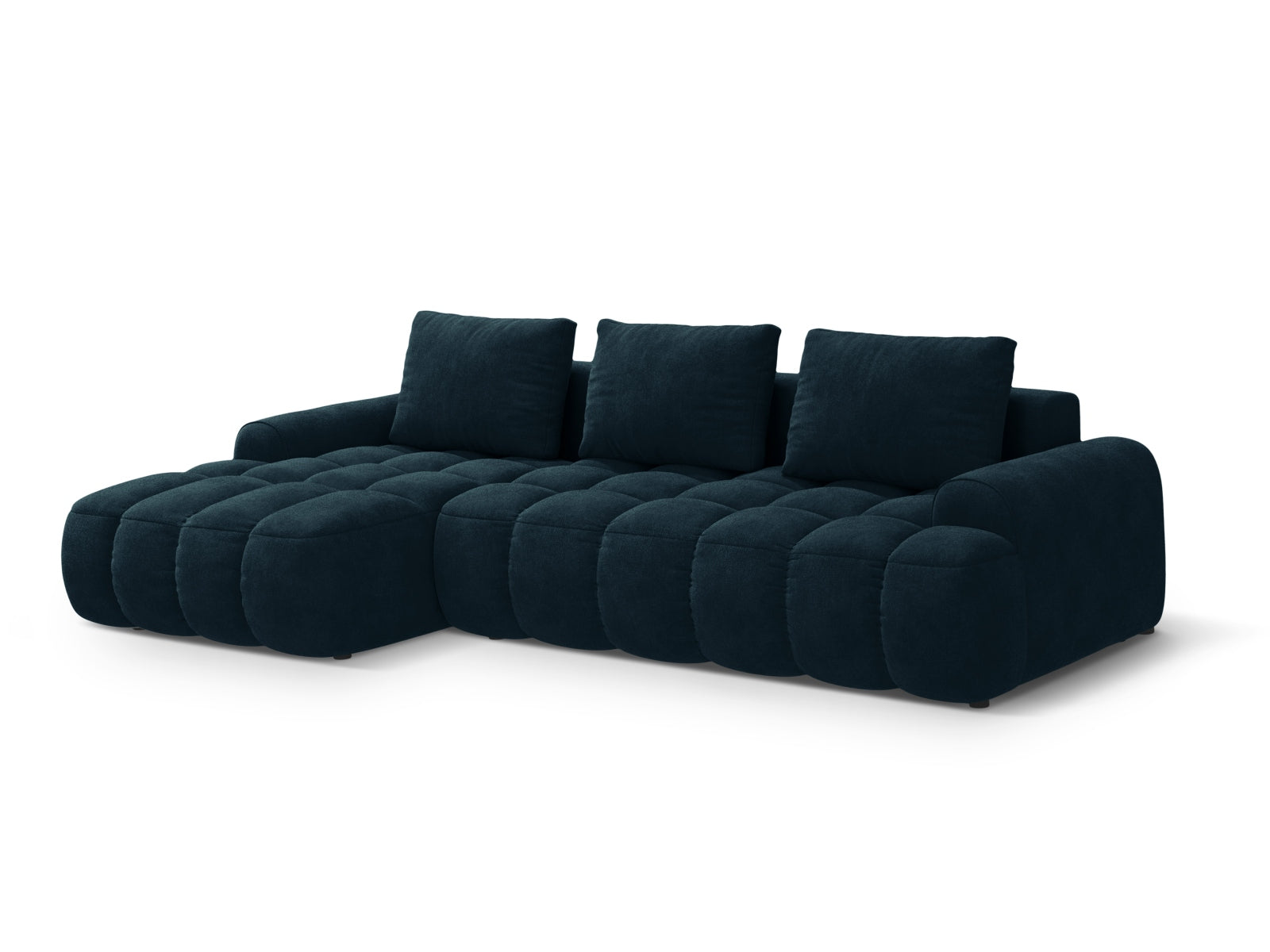 Modernes Linz Ecksofa links in Deep Petrol-Vogue, 3-Sitzer mit praktischer Schlaffunktion und Stauraum, ideal für jedes Wohnzimmer.